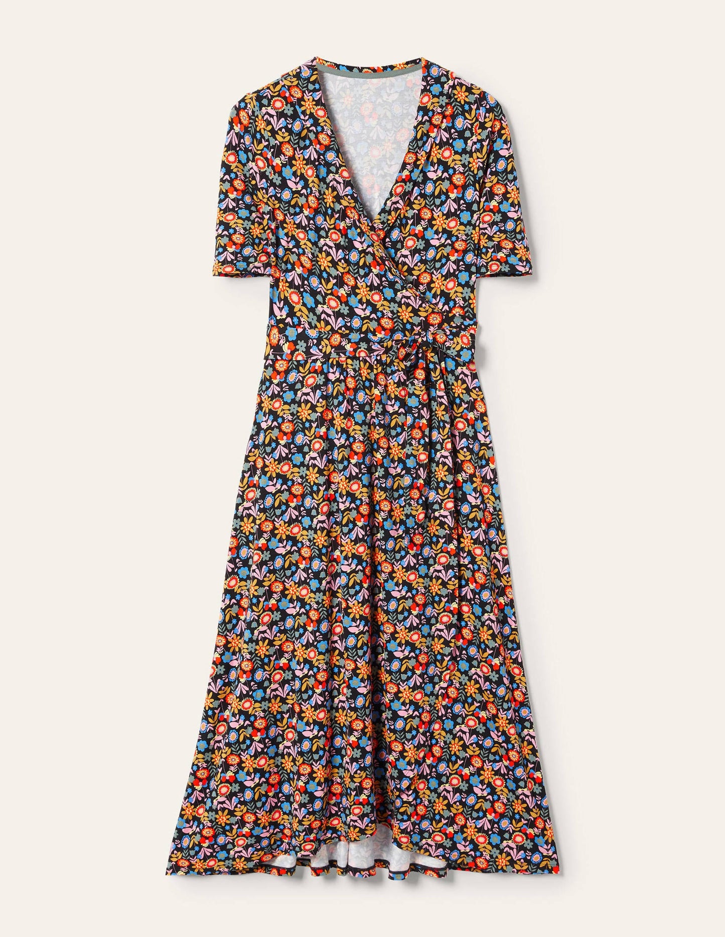 Lavinia Jersey Wrap Dress-Black, Flora Bloom