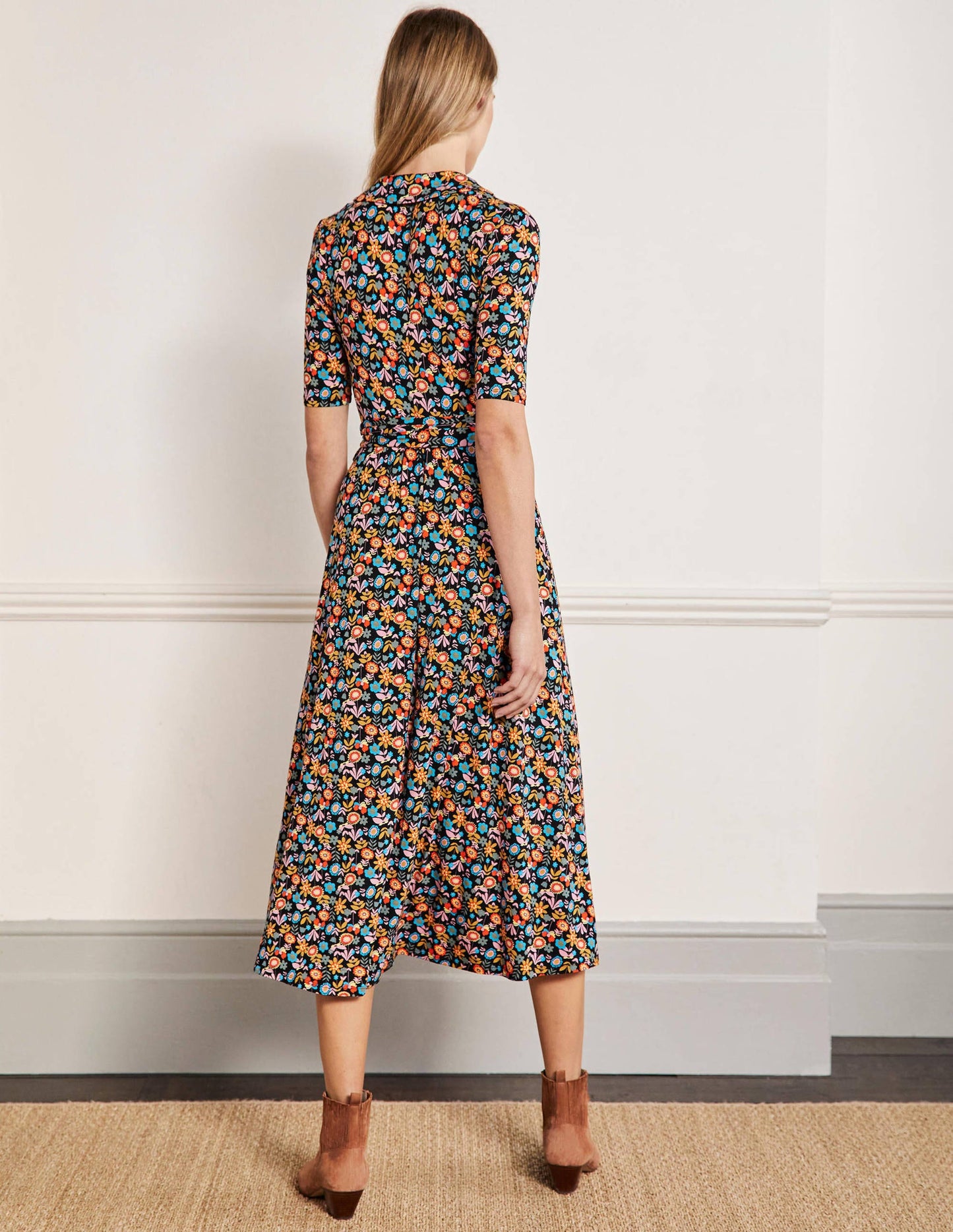 Lavinia Jersey Wrap Dress-Black, Flora Bloom