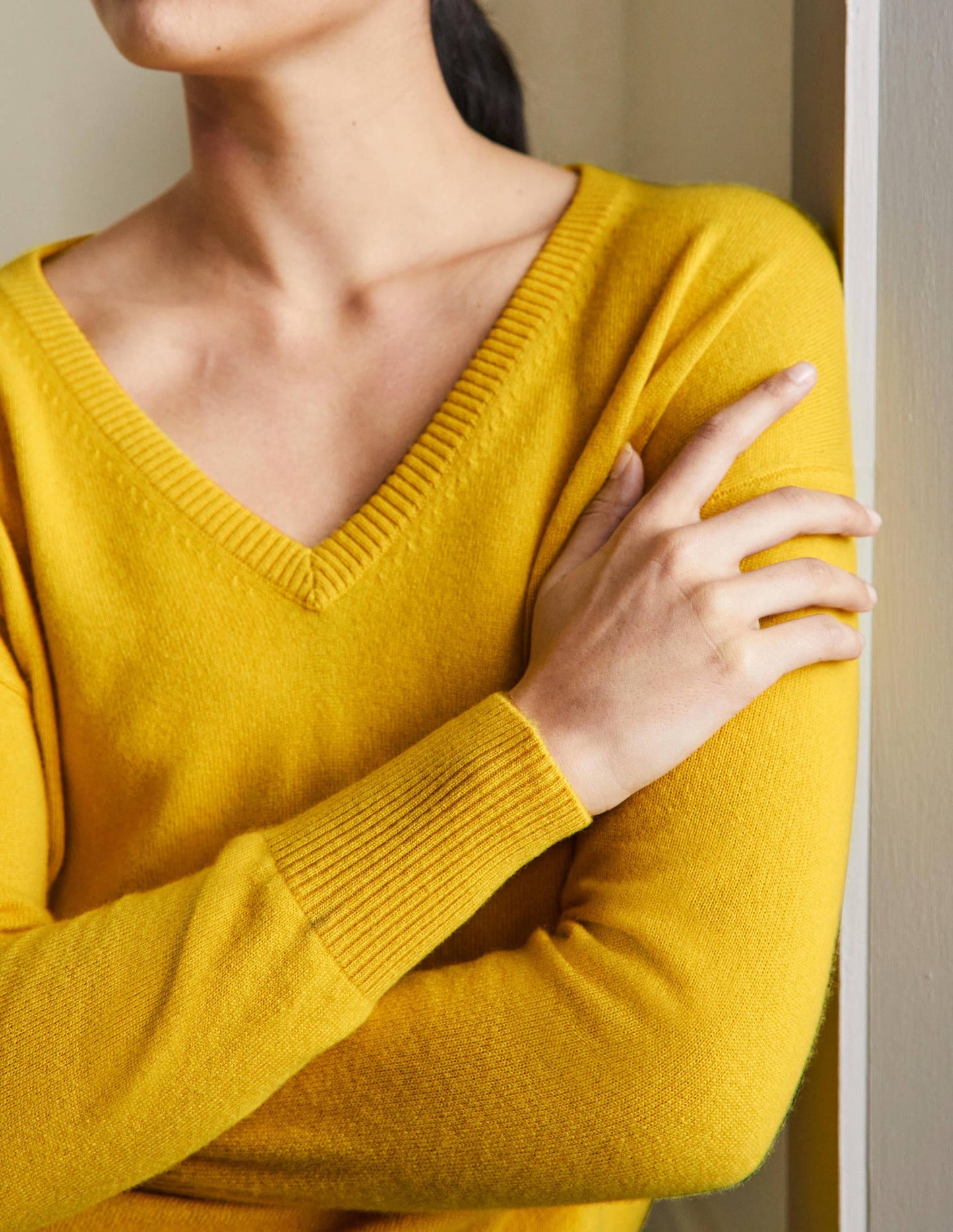 Cashmere V-neck Relaxed Jumper-Citrine Yellow