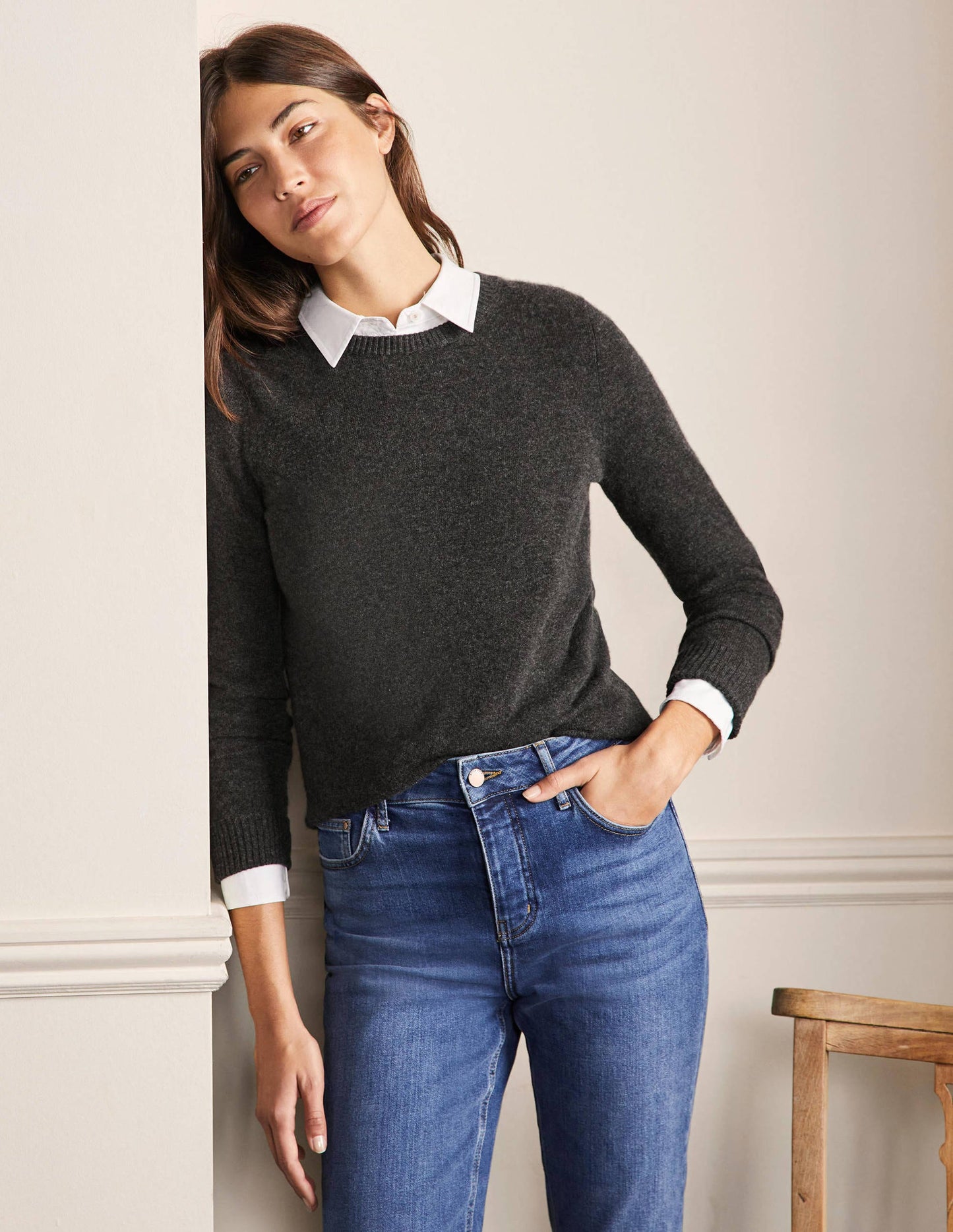 Cashmere Crew Neck Jumper-Charcoal Melange