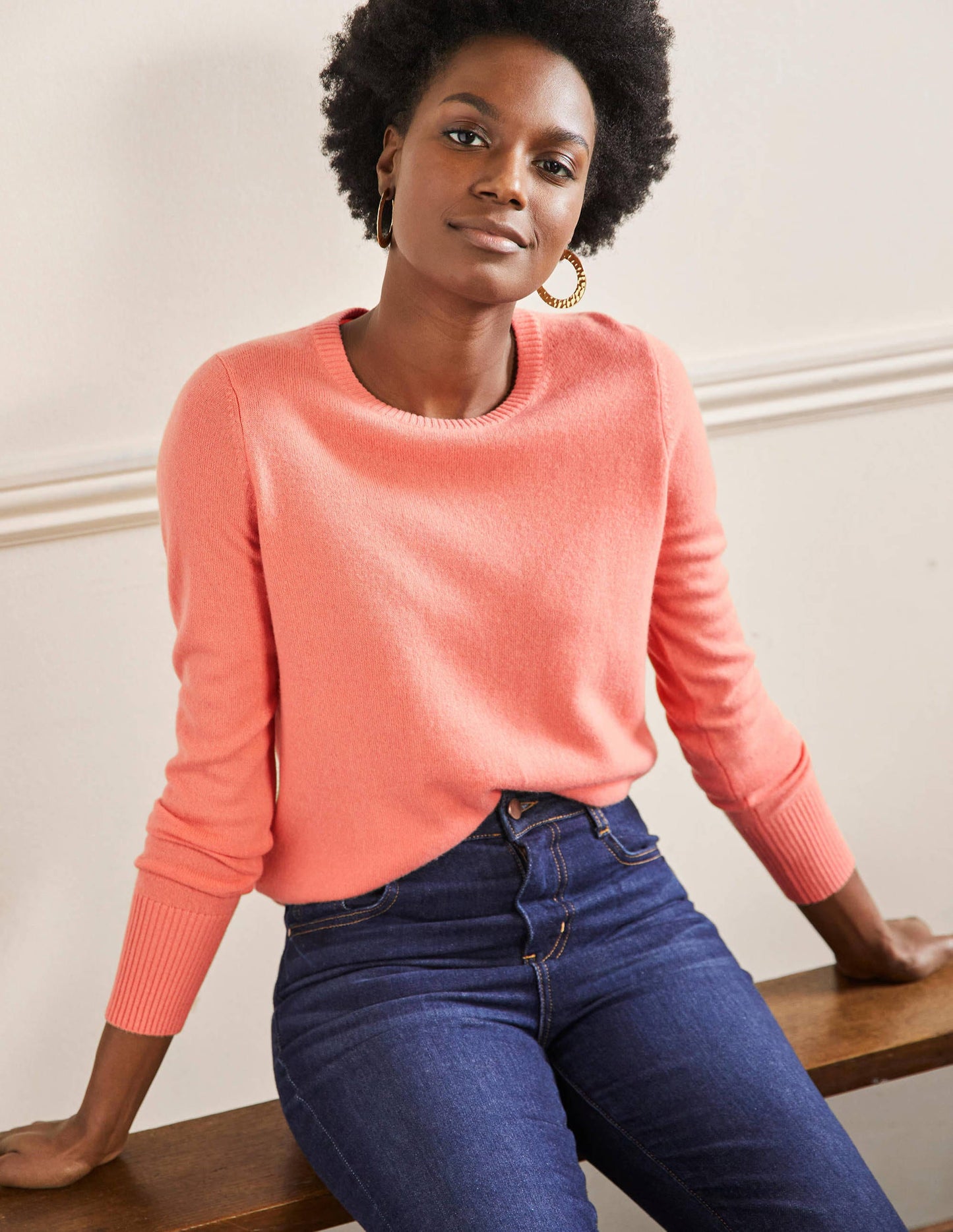 Cashmere Crew Neck Jumper-Chalky Coral