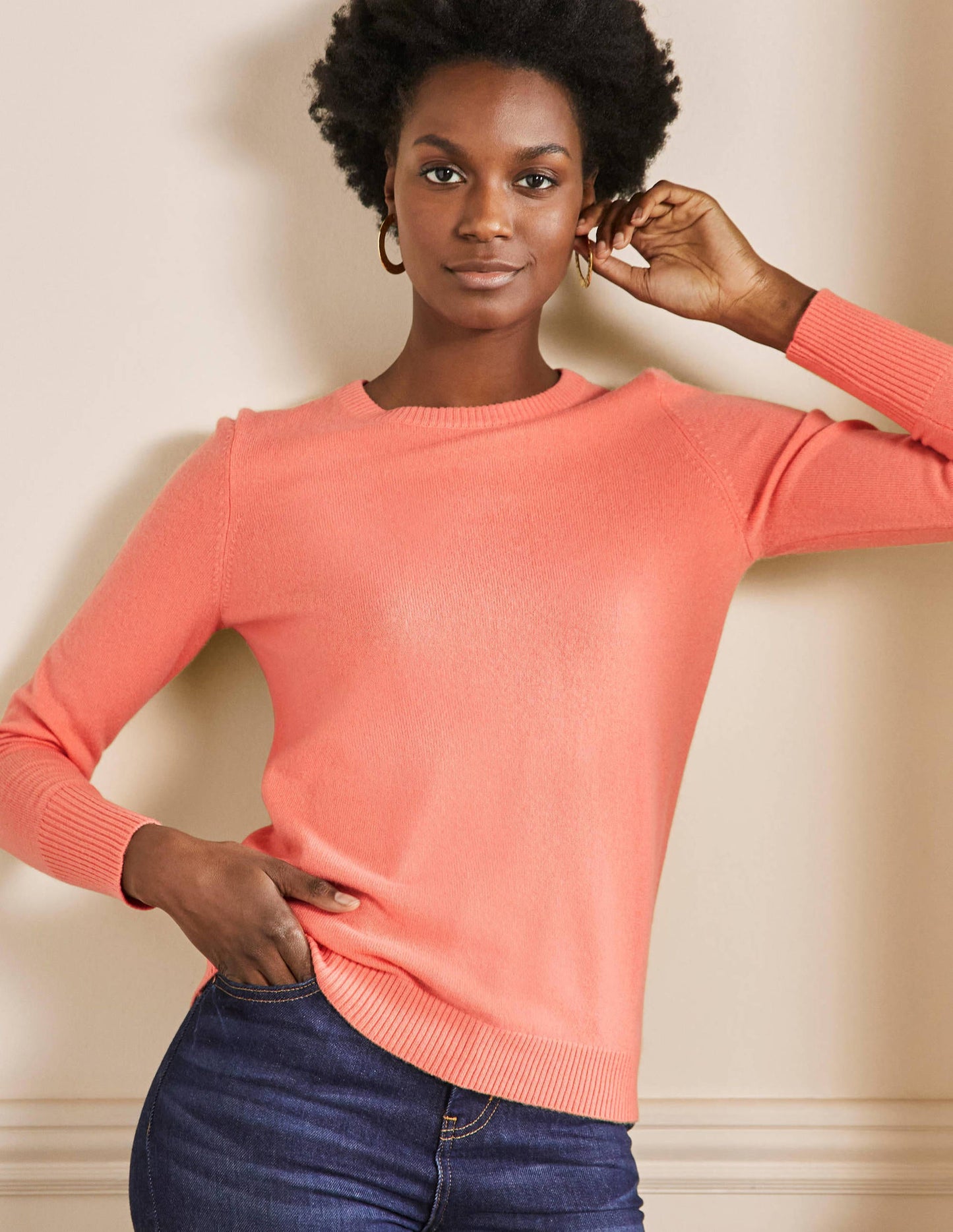 Cashmere Crew Neck Jumper-Chalky Coral