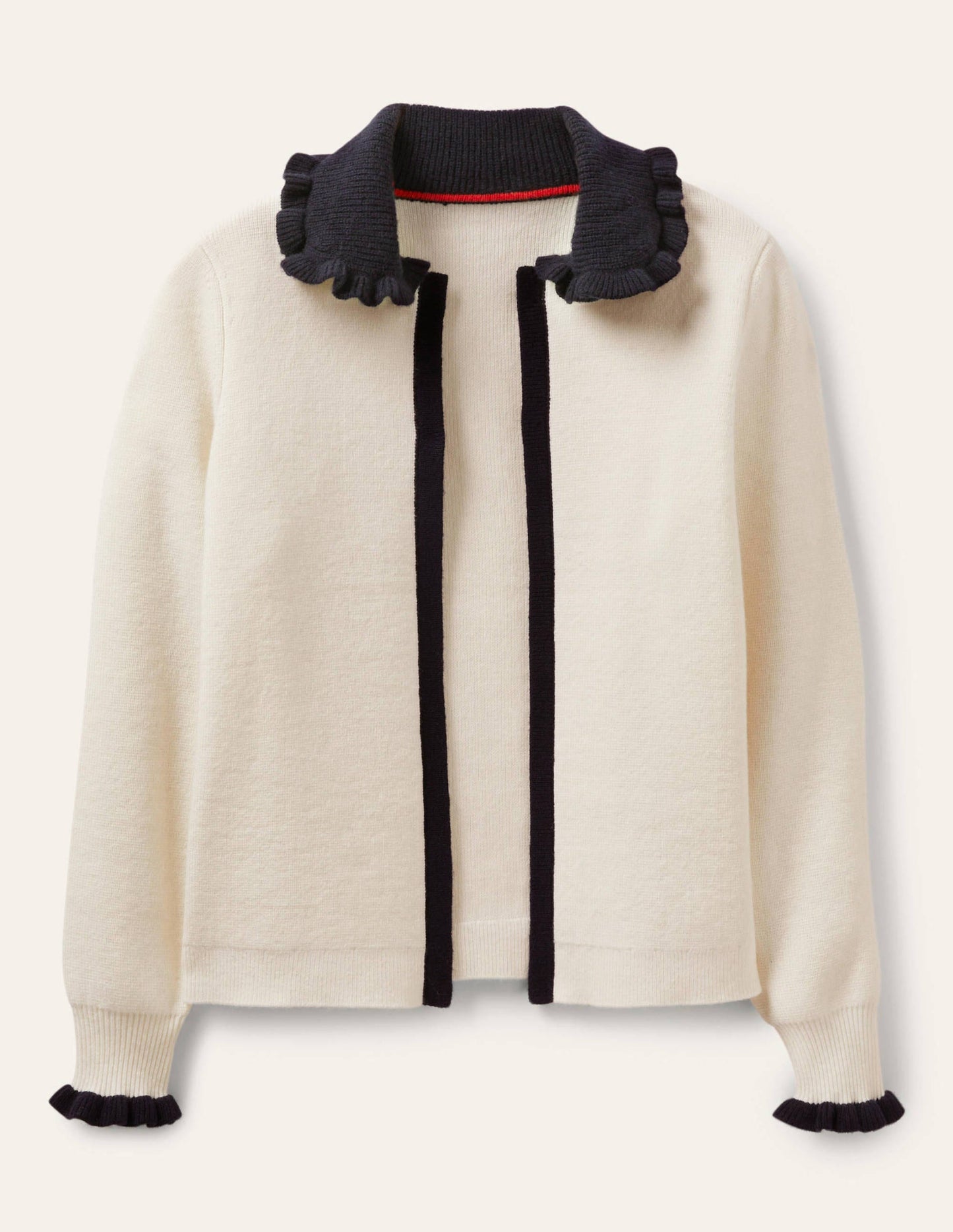 Frill Collared Cardigan-Ivory/Navy