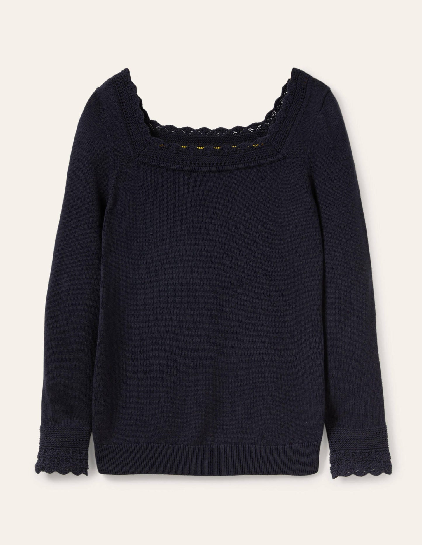 Scallop Crochet Trim Jumper-Navy