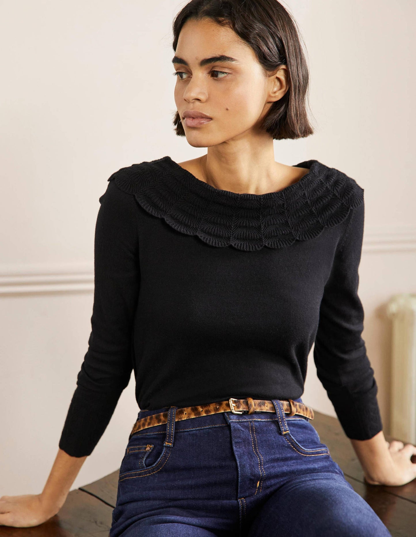Tie Back Collar Jumper-Black