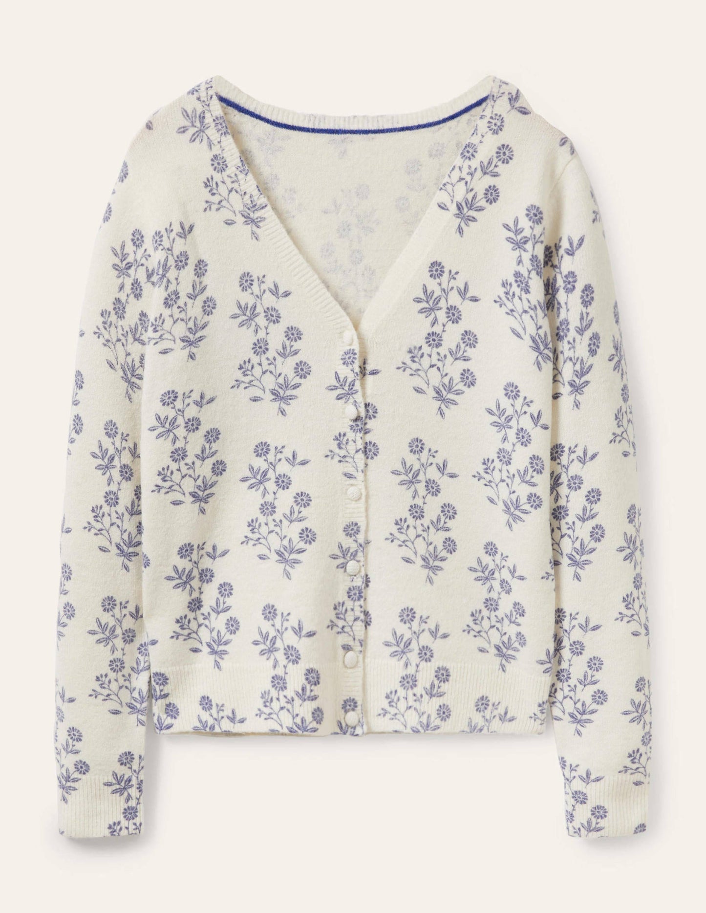 Anita Printed Fluffy Cardigan-Ivory, Leafy Cluster