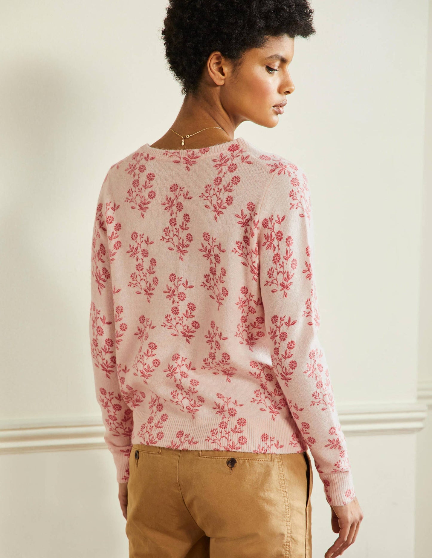 Anita Printed Fluffy Cardigan-Milkshake, Leafy Cluster