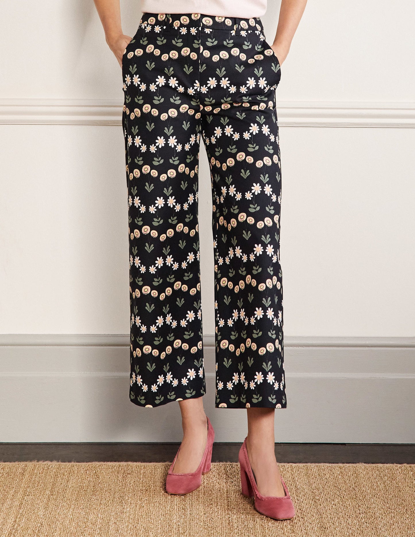 High Waisted Richmond Trousers-Black, Delicate Daisy