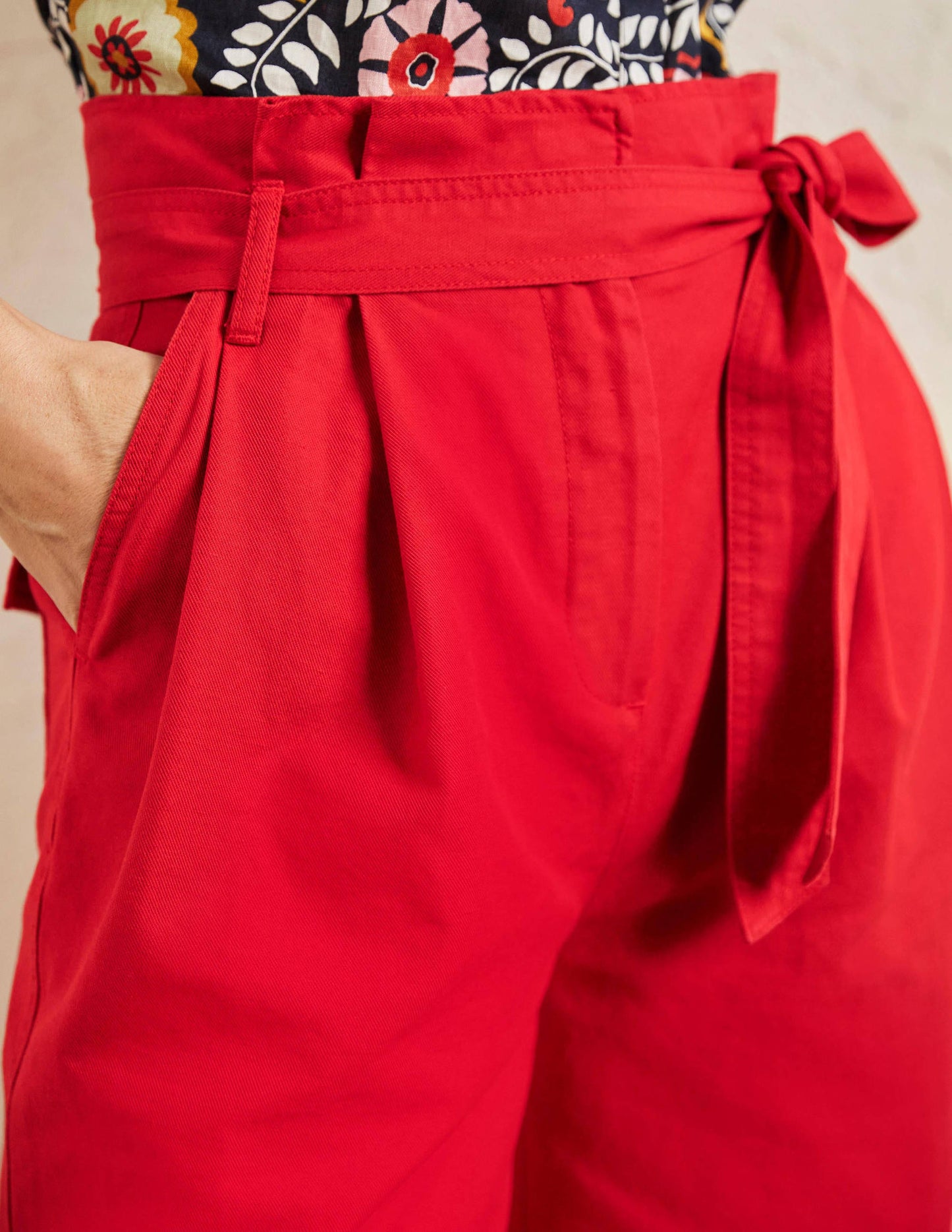 Paperbag High Waisted Shorts-Red
