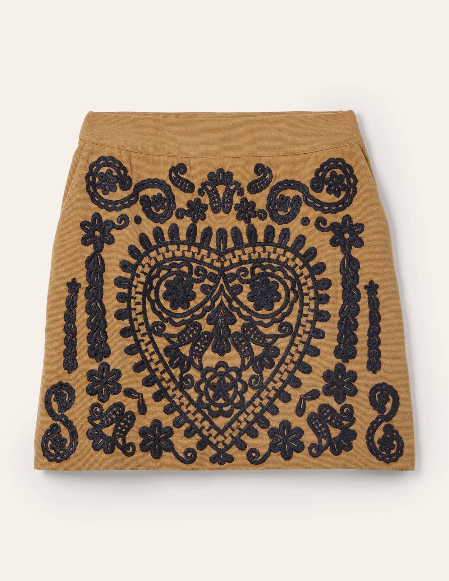 Embroidered Mini Skirt-Camel/Navy Embroidered