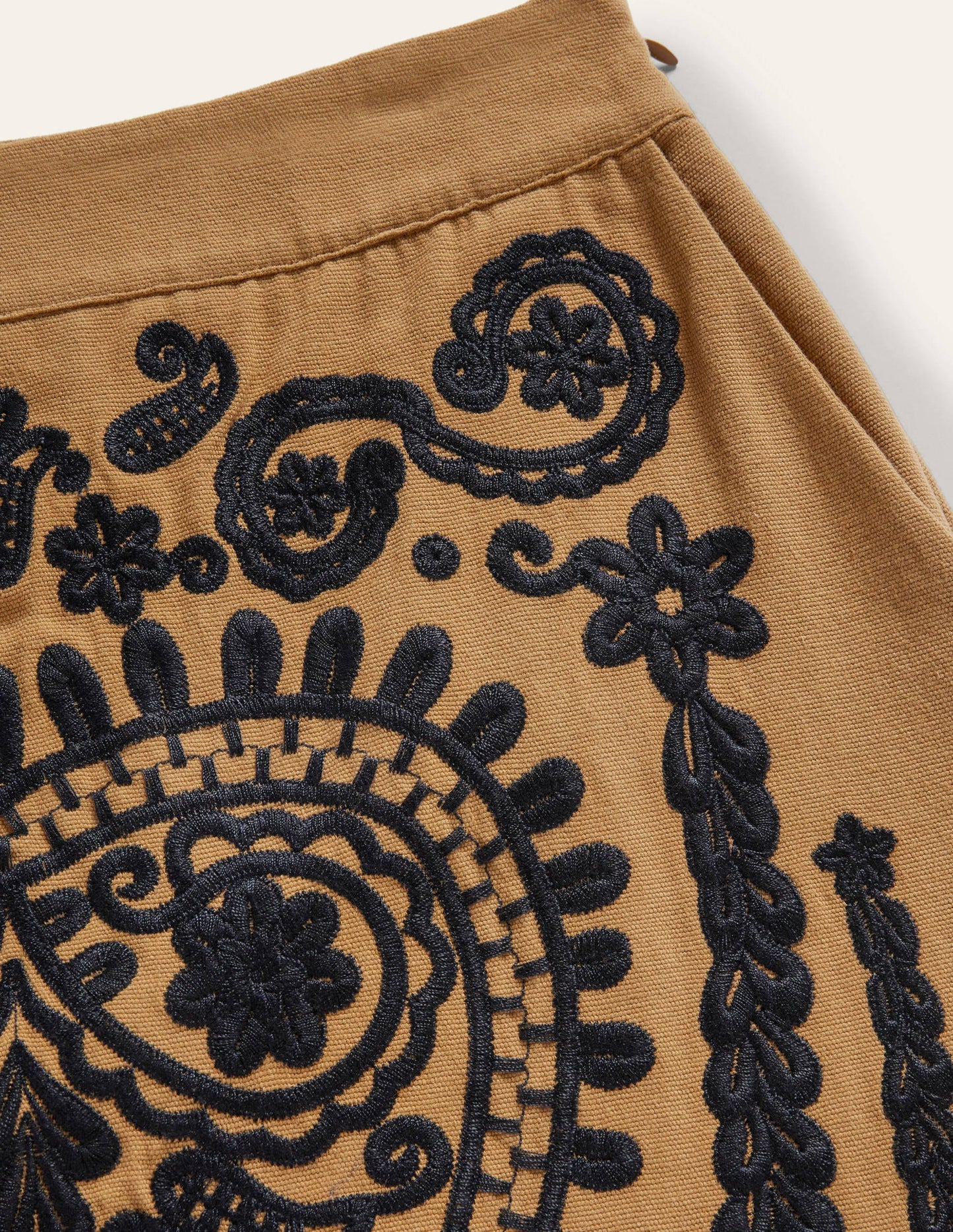 Embroidered Mini Skirt-Camel/Navy Embroidered