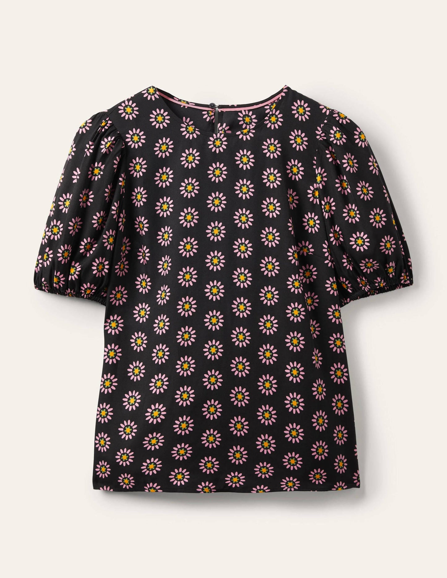 Adriana Puff Sleeve Top-Black and Formica Pink, Daisy