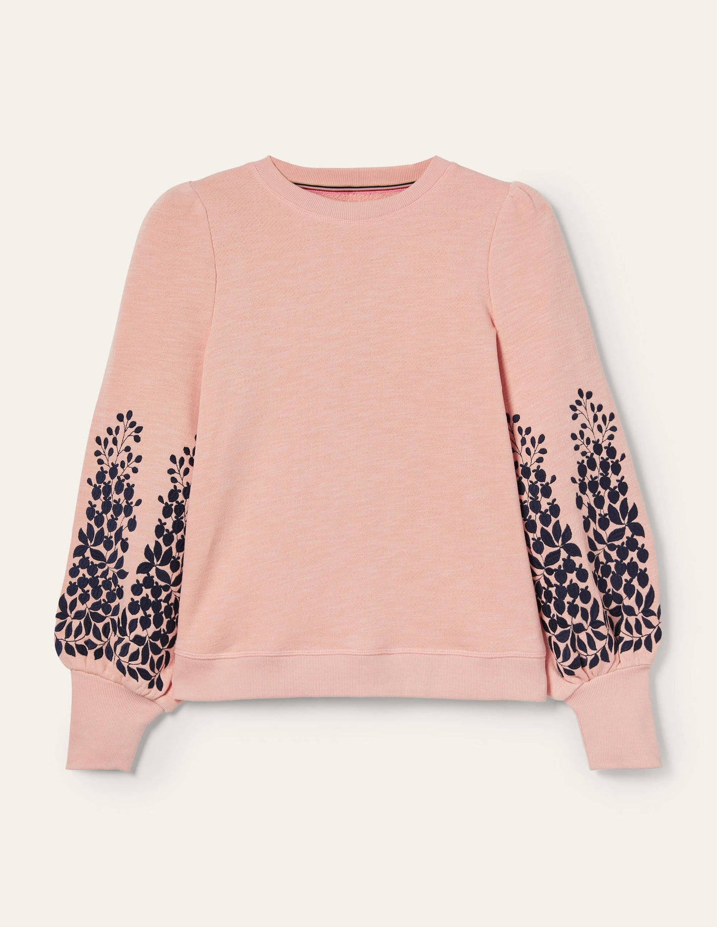 Embroidered Blouson Sweatshirt-Milkshake, Navy Embroidery