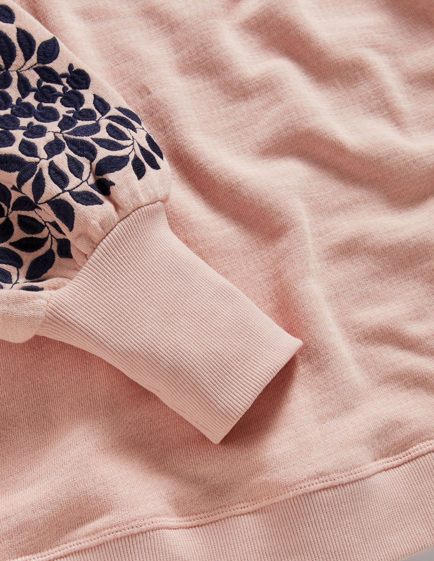 Embroidered Blouson Sweatshirt-Milkshake, Navy Embroidery