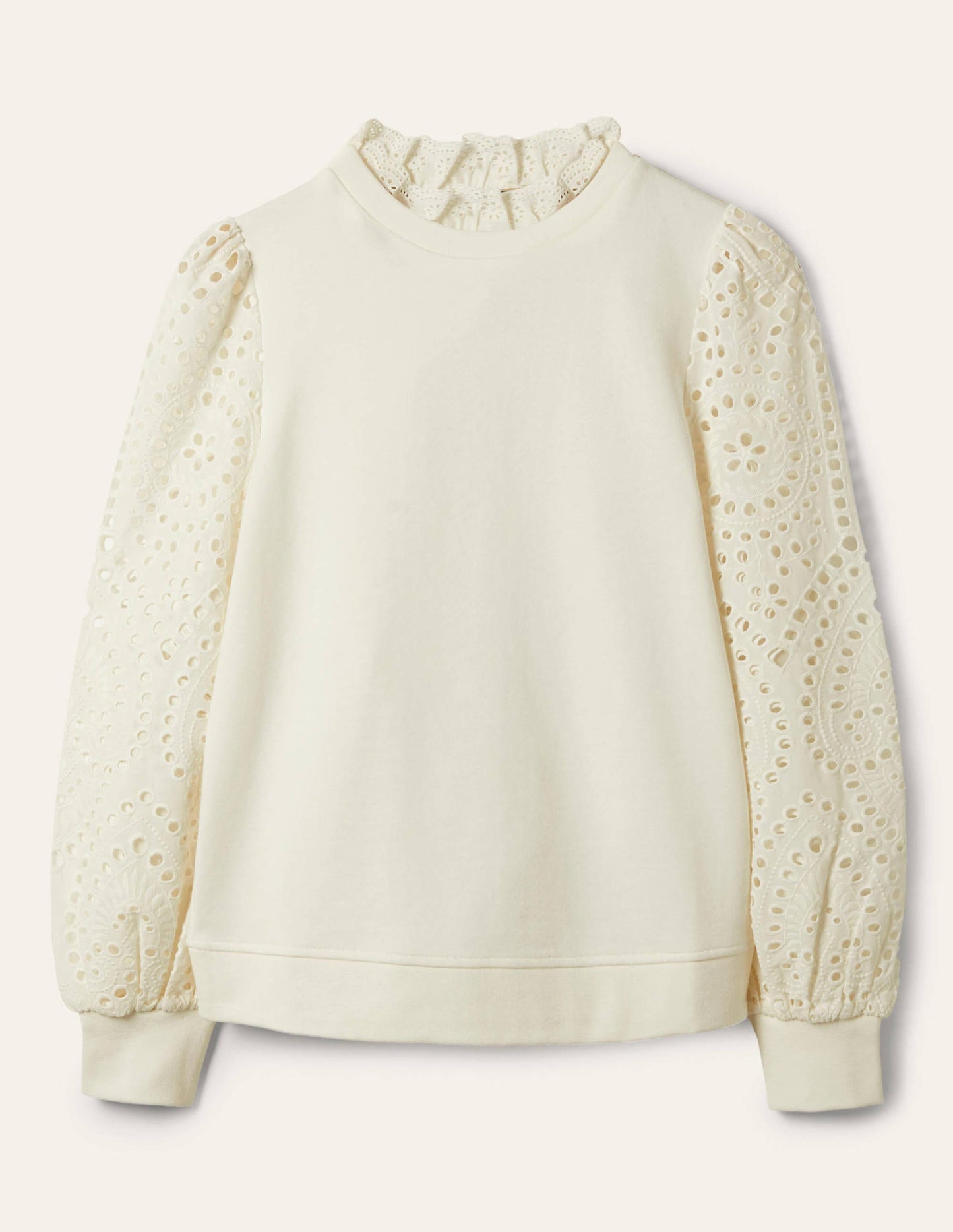 Broderie Blouson Sweatshirt-Ivory