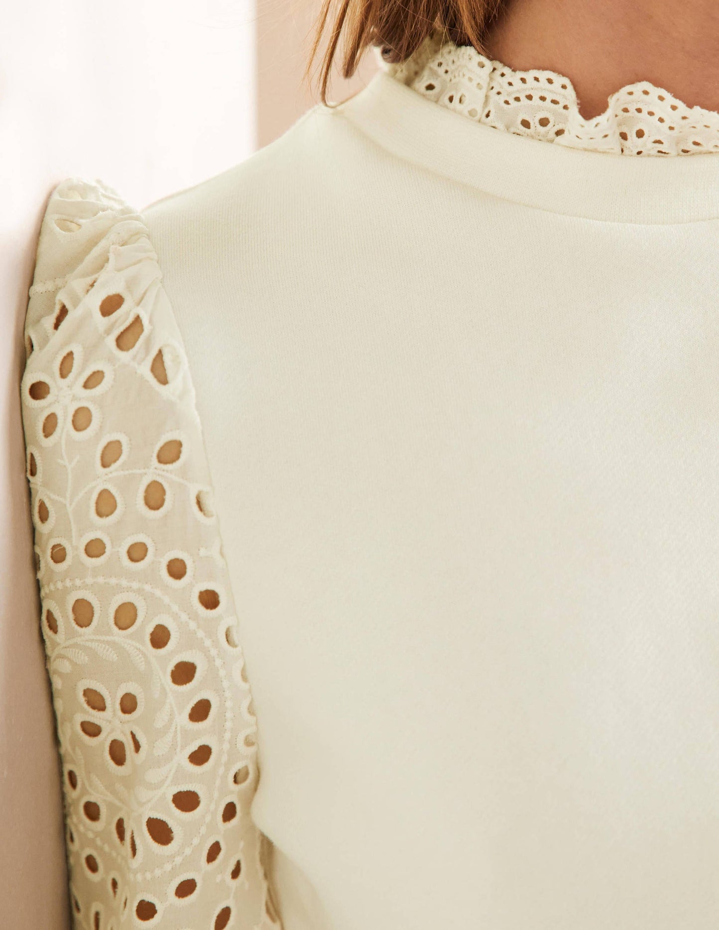 Broderie Blouson Sweatshirt-Ivory