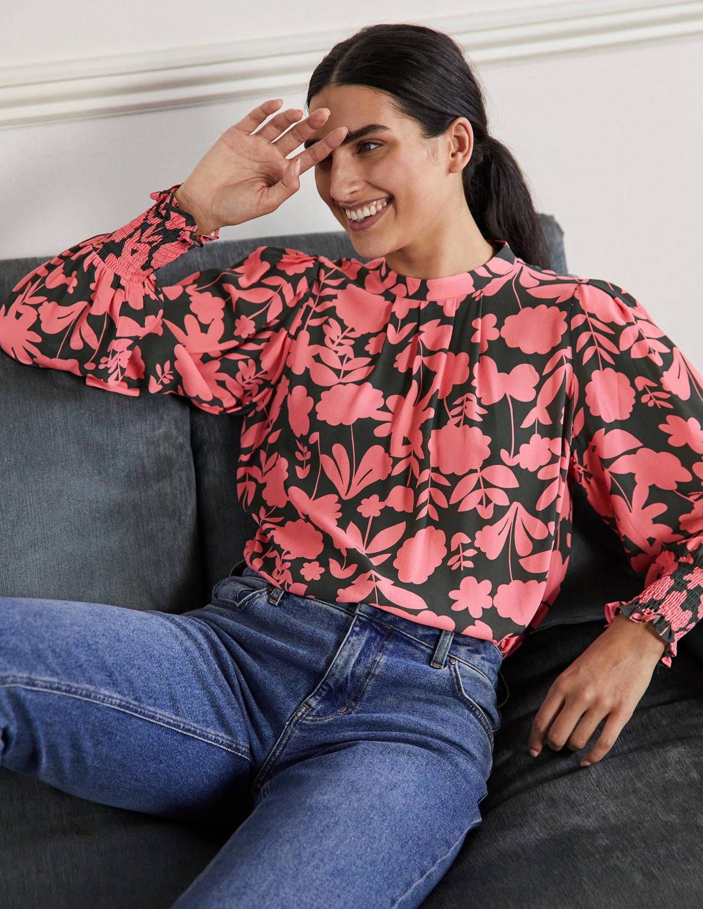Deep Smocked Cuff Top-Marsh, Flora Bloom
