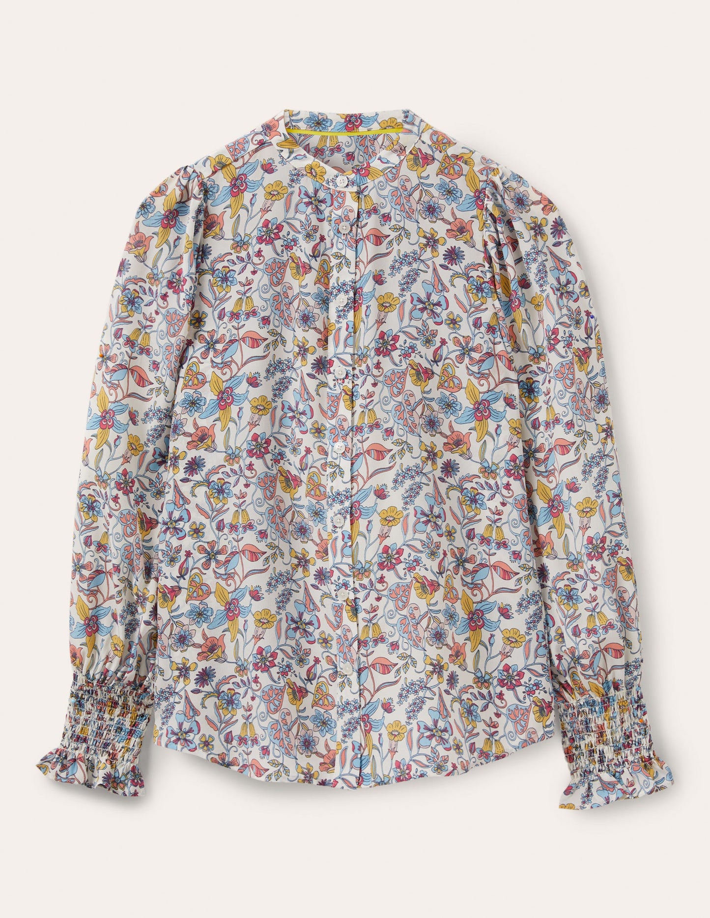 Dominique Silk Shirt-Ivory, Floral Paisley