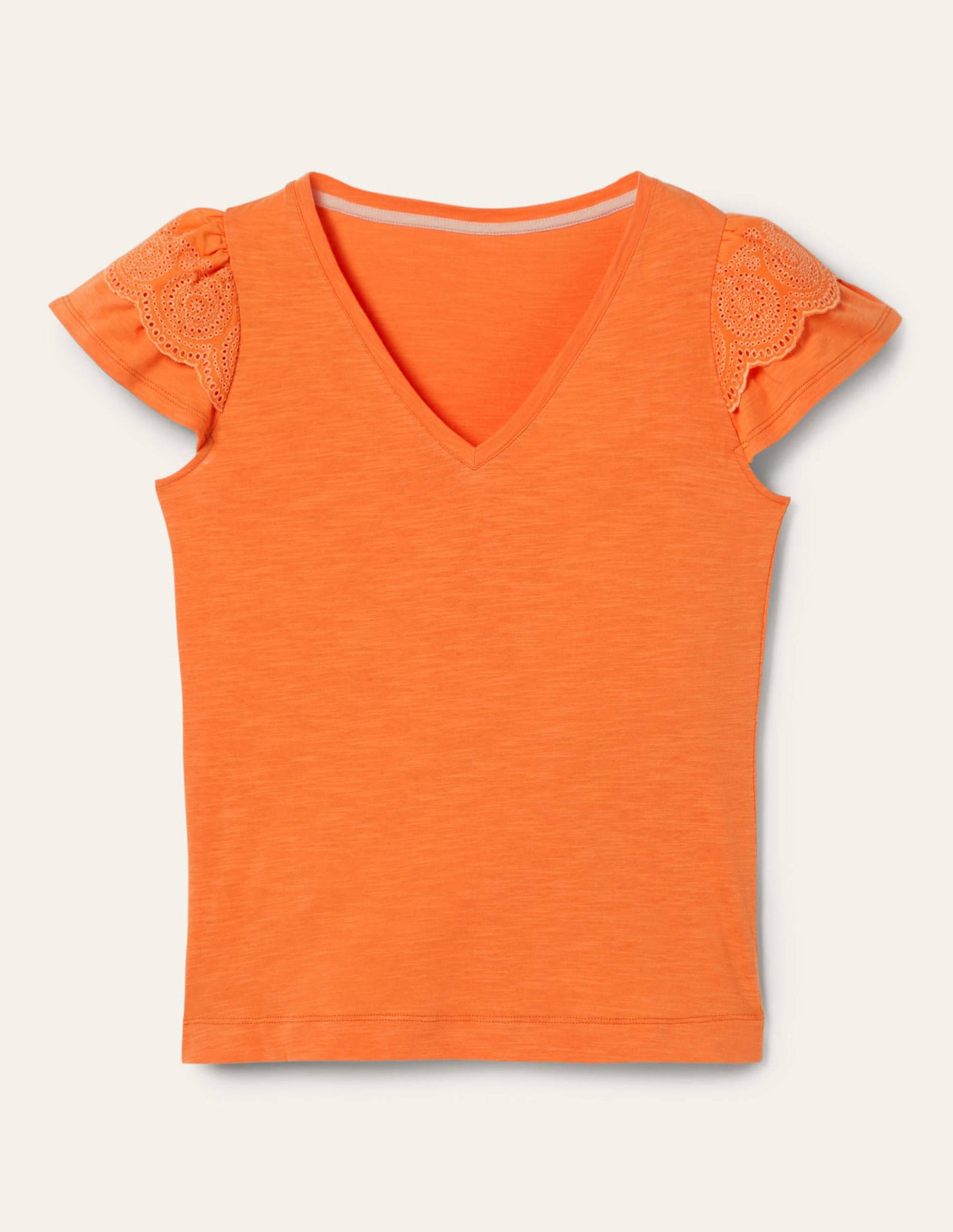 Broderie Cotton V-Neck T-Shirt-Dusty Orange