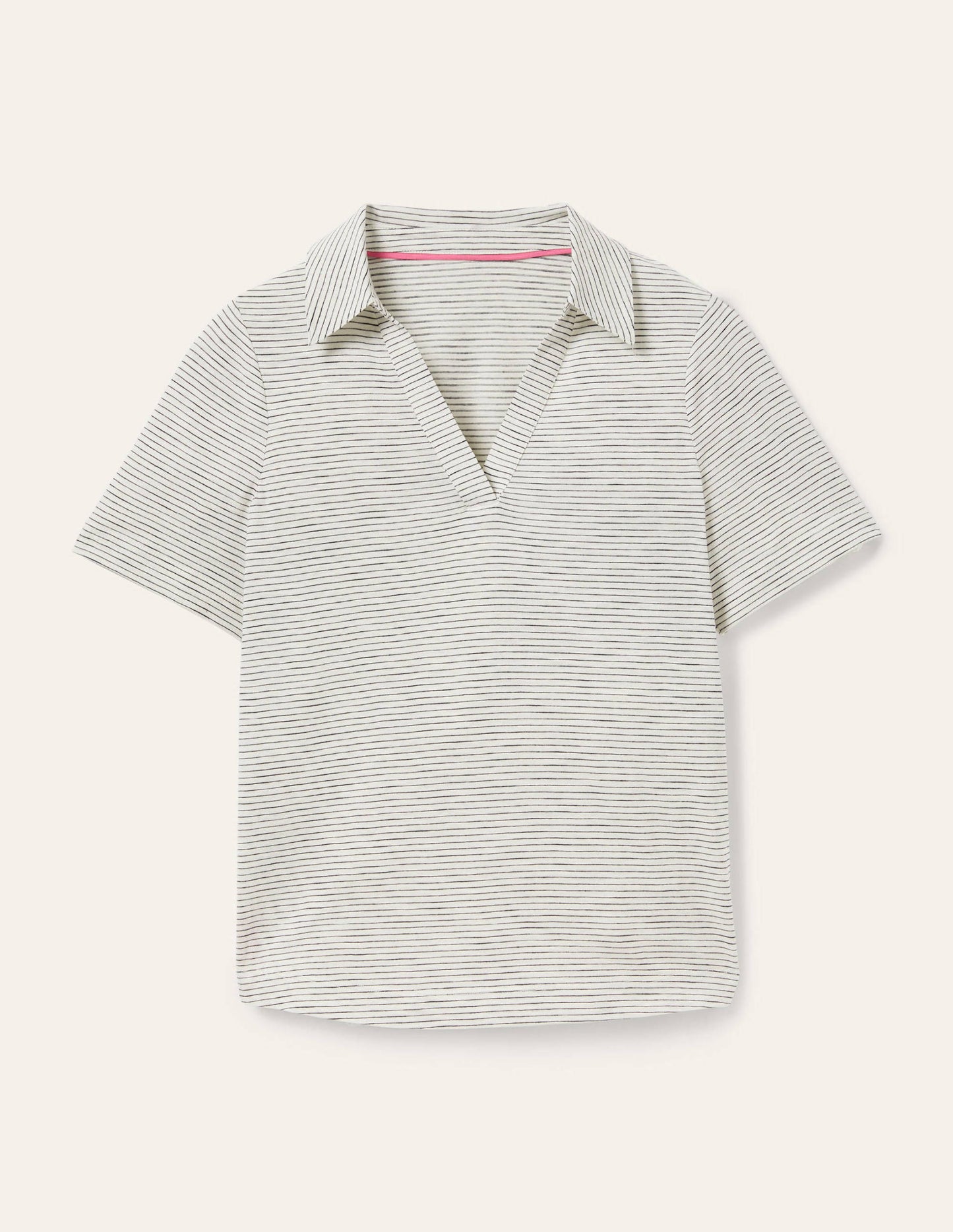 Cotton Polo Top-Ivory / Navy Stripe