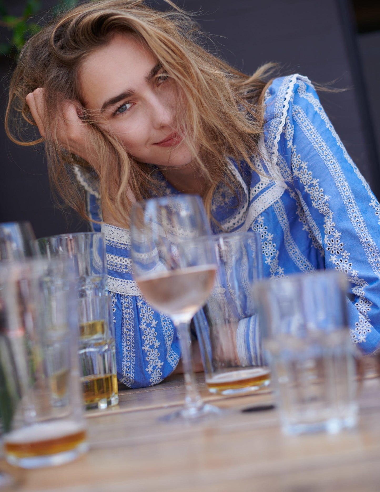 Crochet Trim Blouse-Chambray