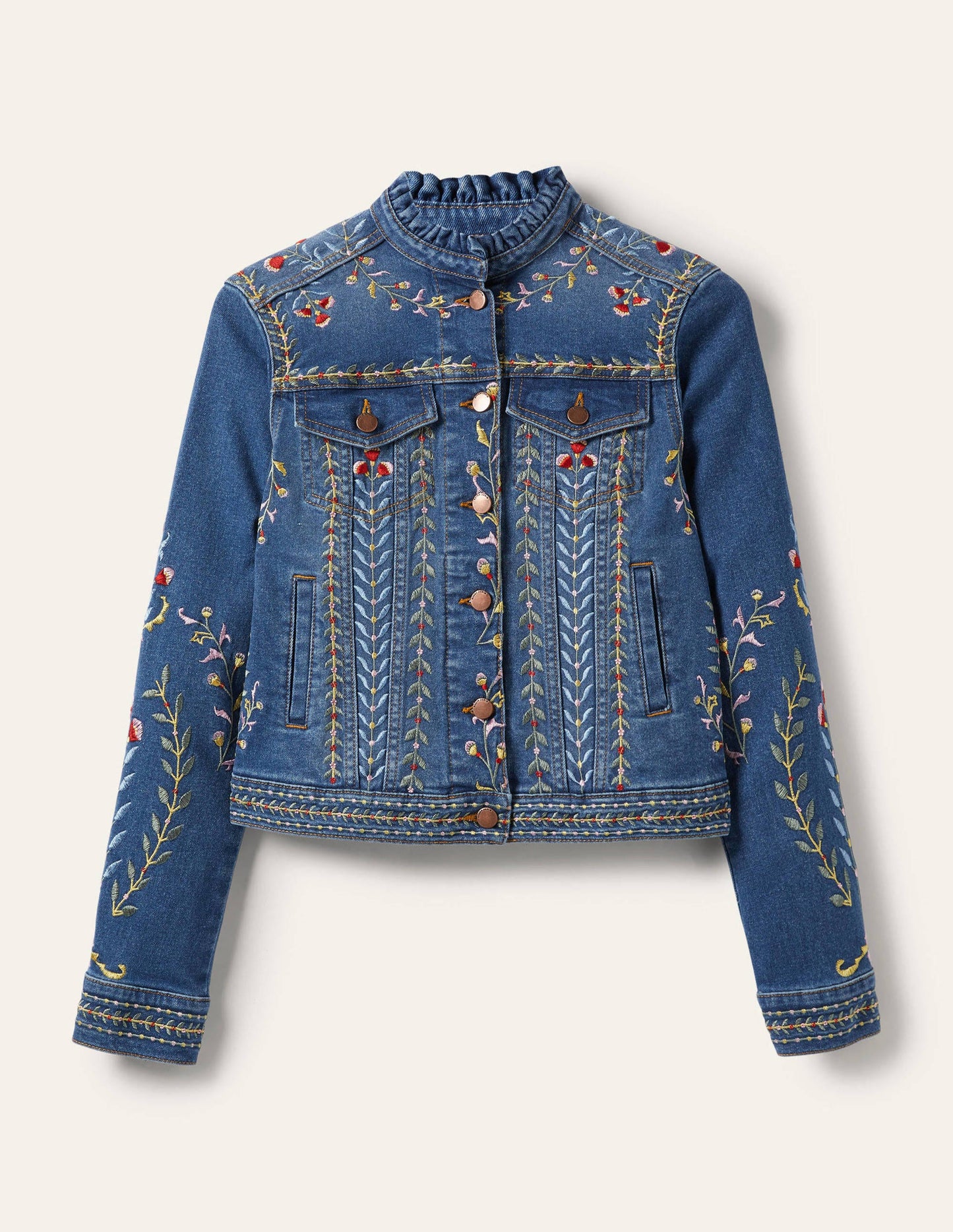 Carla Ruffle Collar Jacket-Light Vintage, Embroidered
