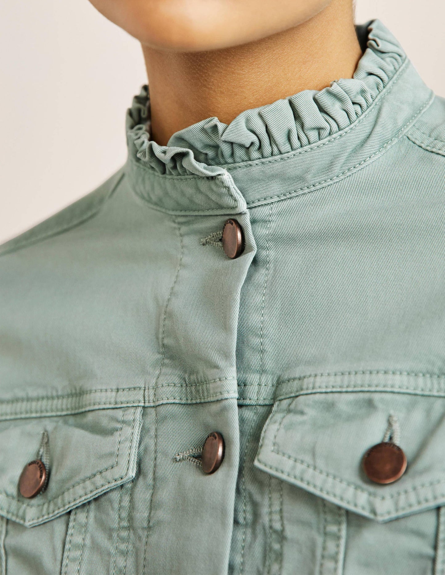 Carla Ruffle Collar Jacket-Iceberg Green