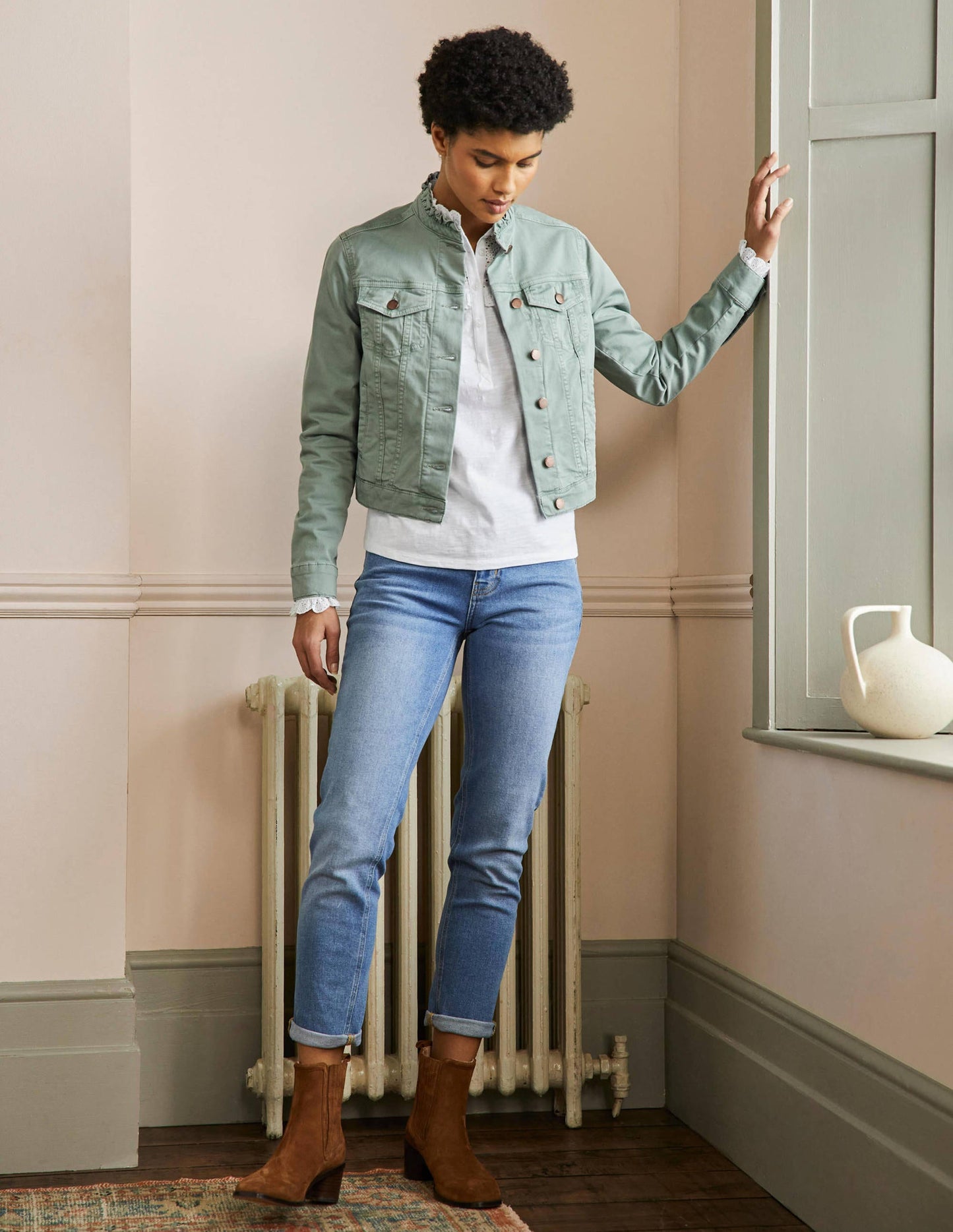 Carla Ruffle Collar Jacket-Iceberg Green