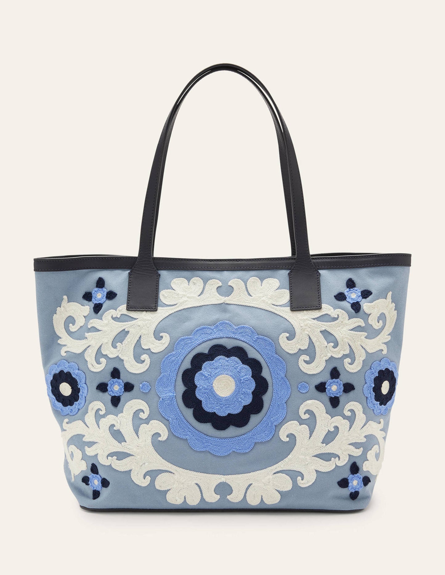 Embroidered Canvas Tote-Dusty Blue