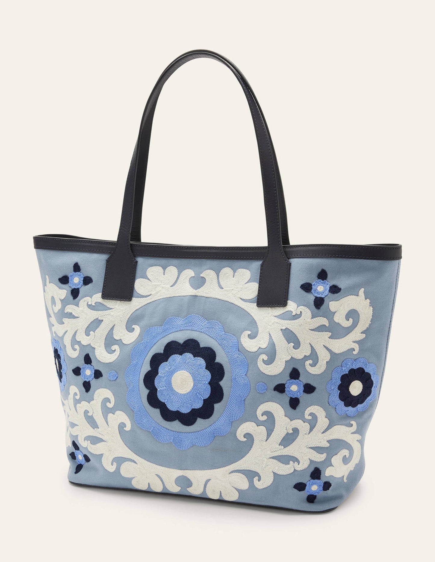 Embroidered Canvas Tote-Dusty Blue