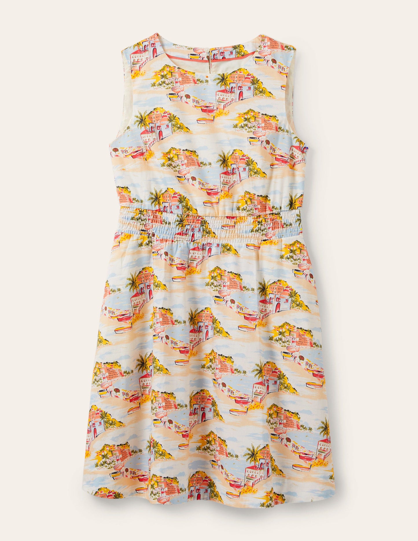 Smocked Waist Mini Dress-Ivory, Paradise Bay