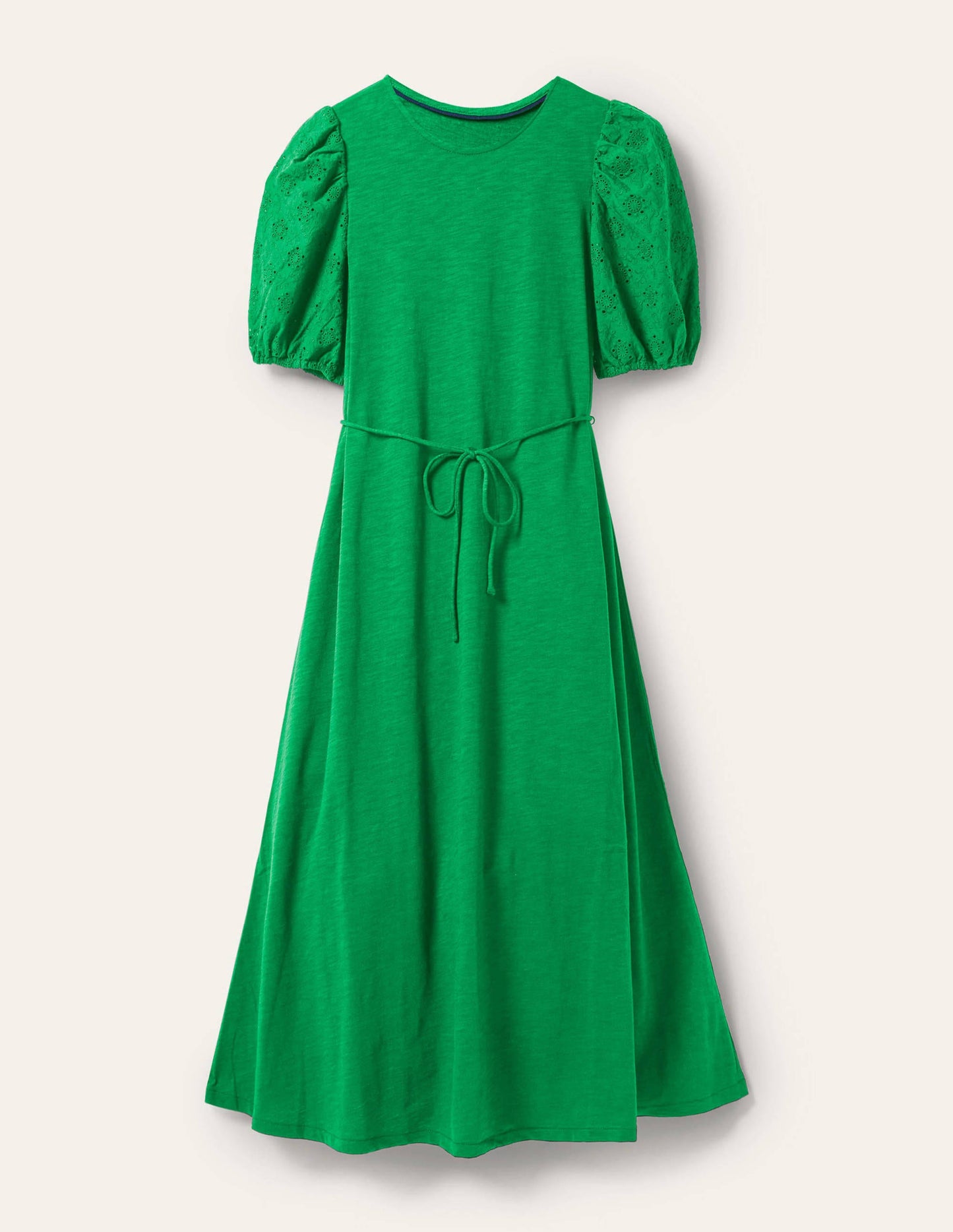Broderie Mix Jersey Midi Dress-Highland Green