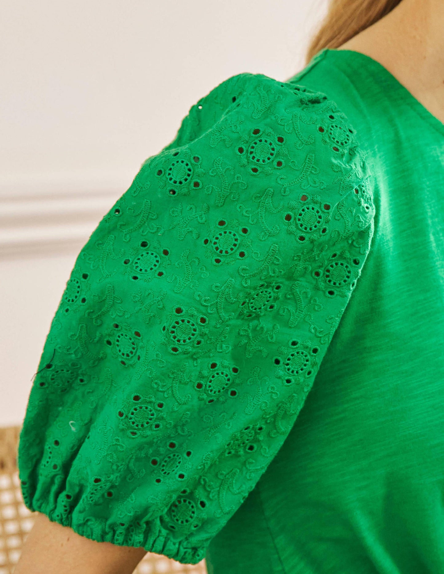 Broderie Mix Jersey Midi Dress-Highland Green