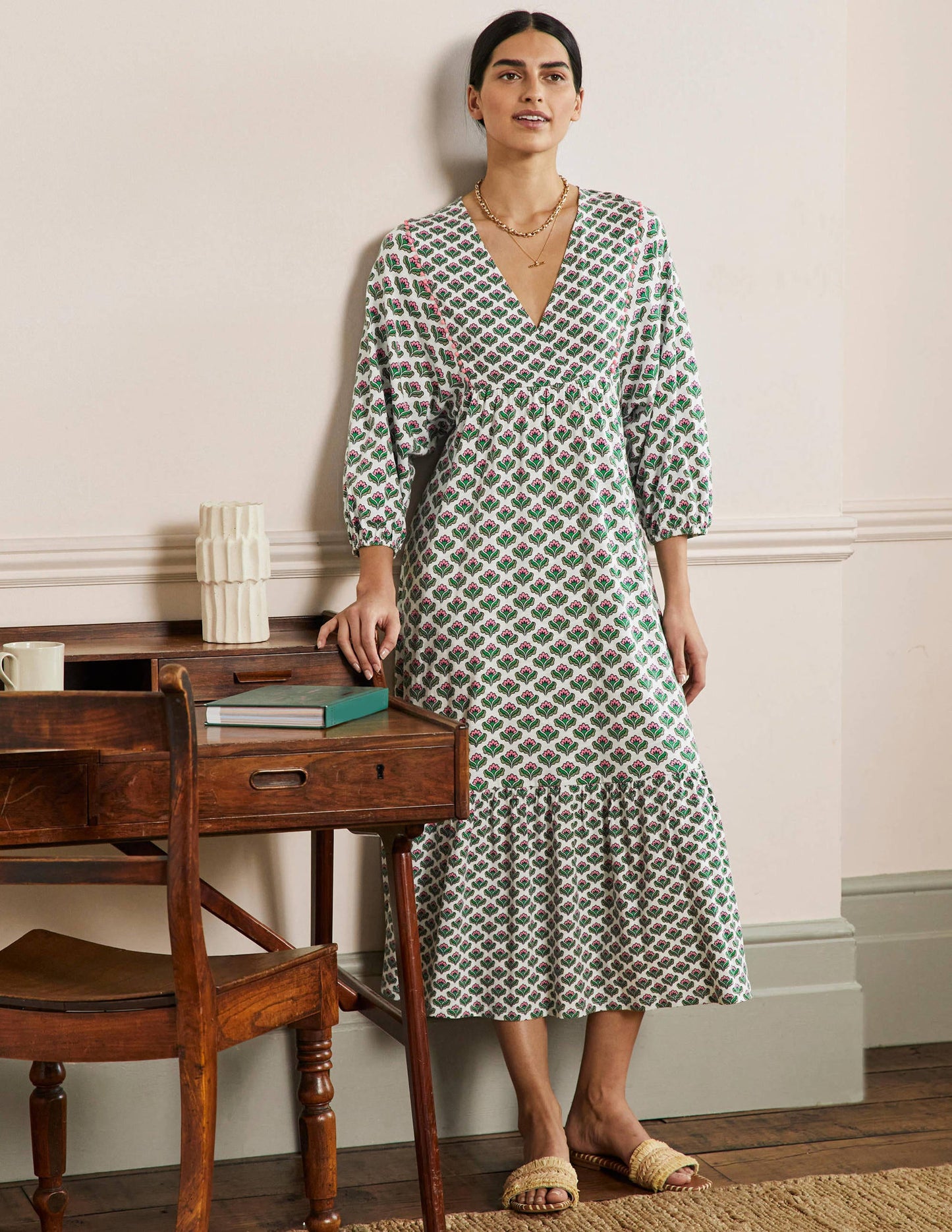 Anita Jersey Midi Dress-Ivy, Oriental Bud