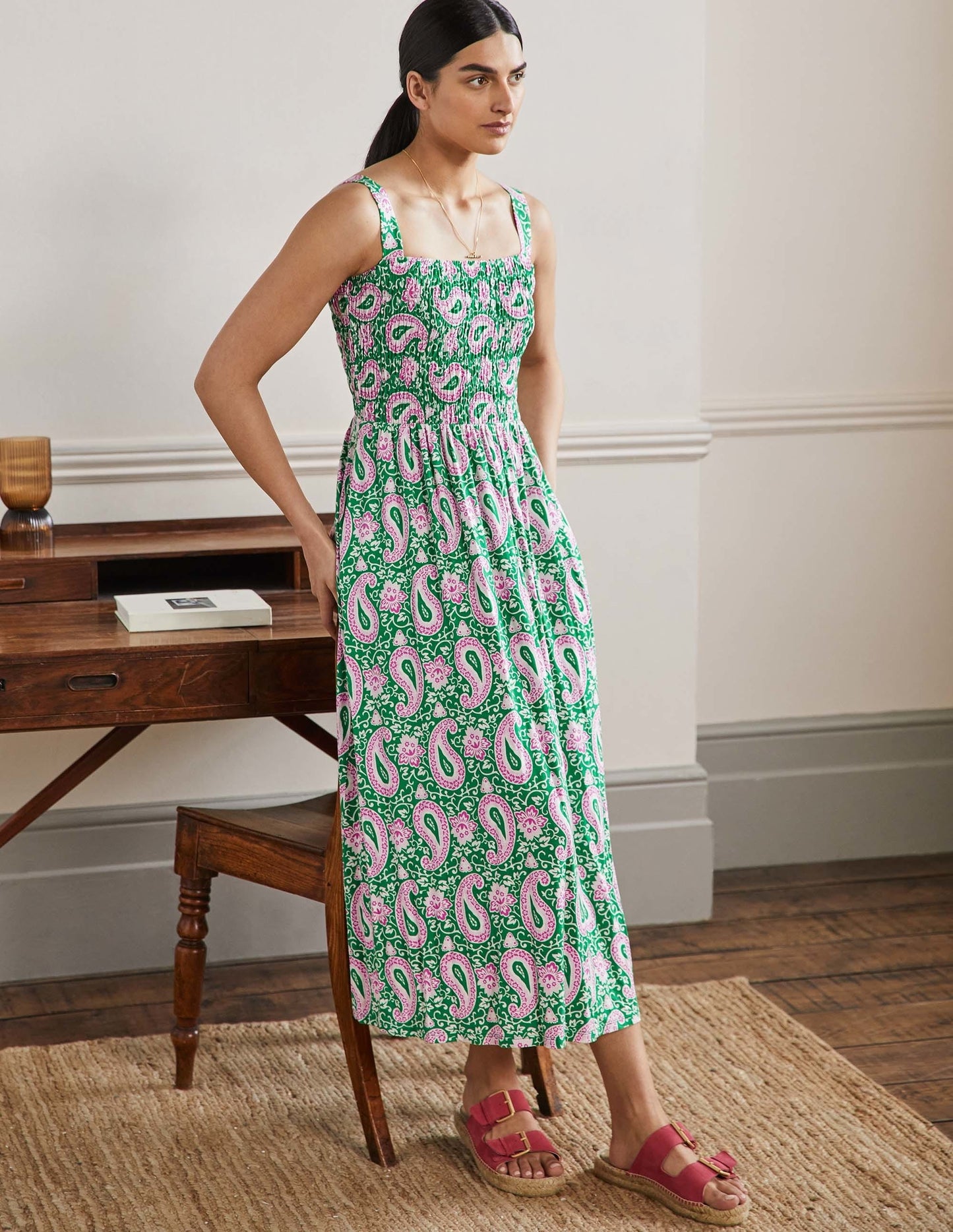 Peggy Jersey Maxi Dress-Green, Enchanting Paisley