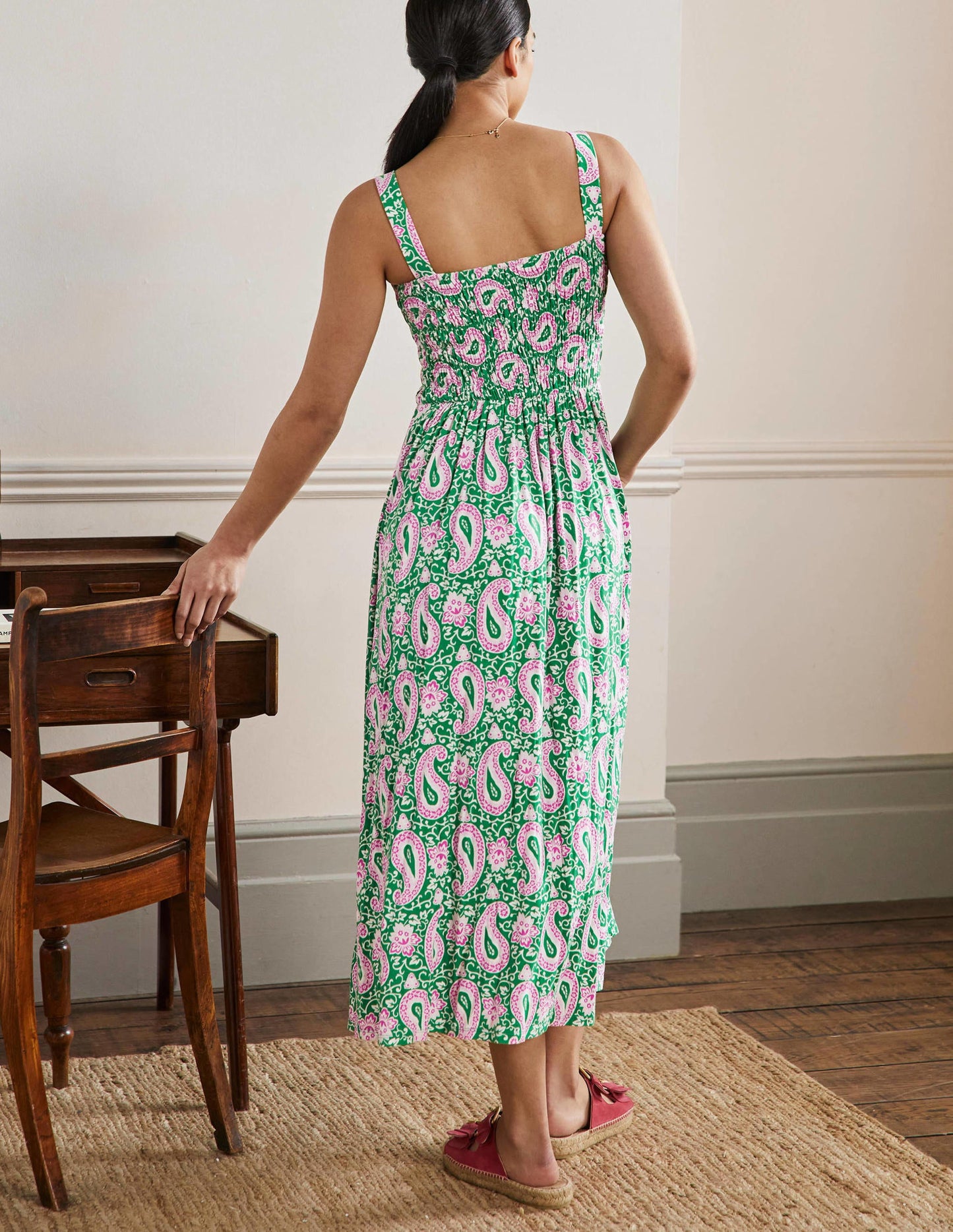 Peggy Jersey Maxi Dress-Green, Enchanting Paisley