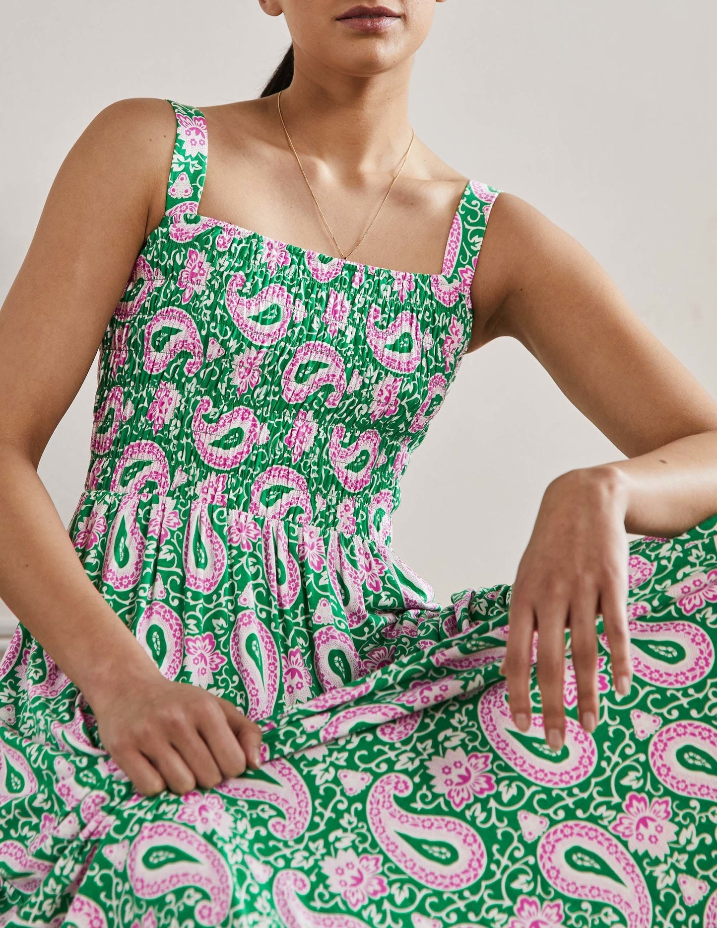 Peggy Jersey Maxi Dress-Green, Enchanting Paisley