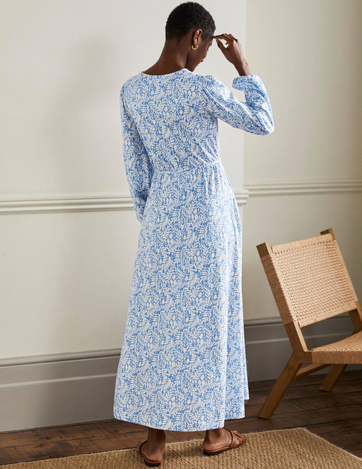 Belted Jersey Maxi Dress-Grape Hyacinth Lemon Foliage