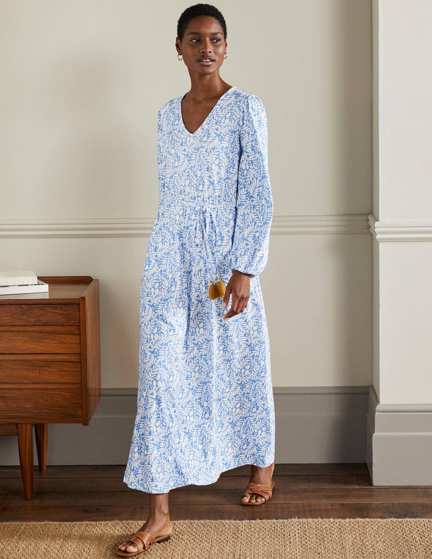 Belted Jersey Maxi Dress-Grape Hyacinth Lemon Foliage