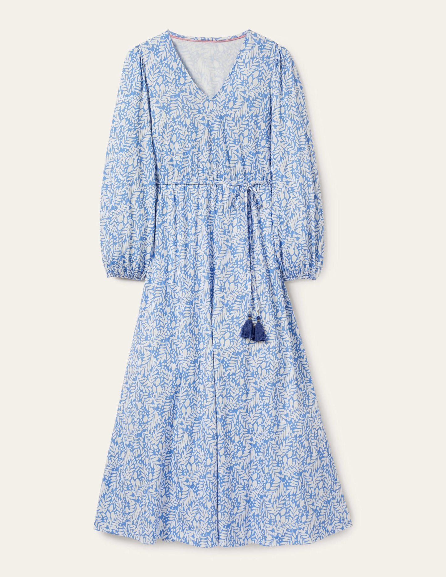 Belted Jersey Maxi Dress-Grape Hyacinth Lemon Foliage