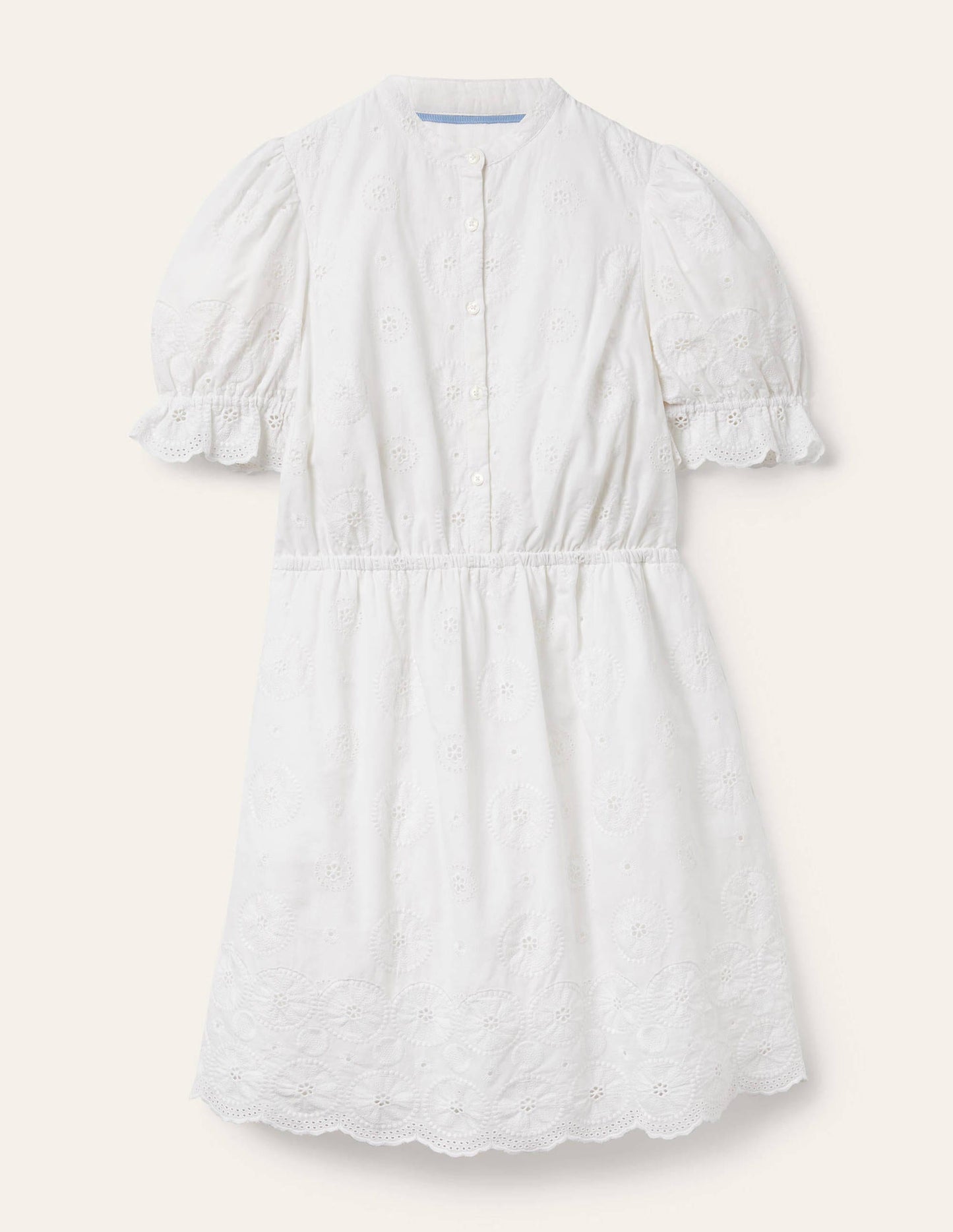 Puff Sleeve Broderie Dress-White