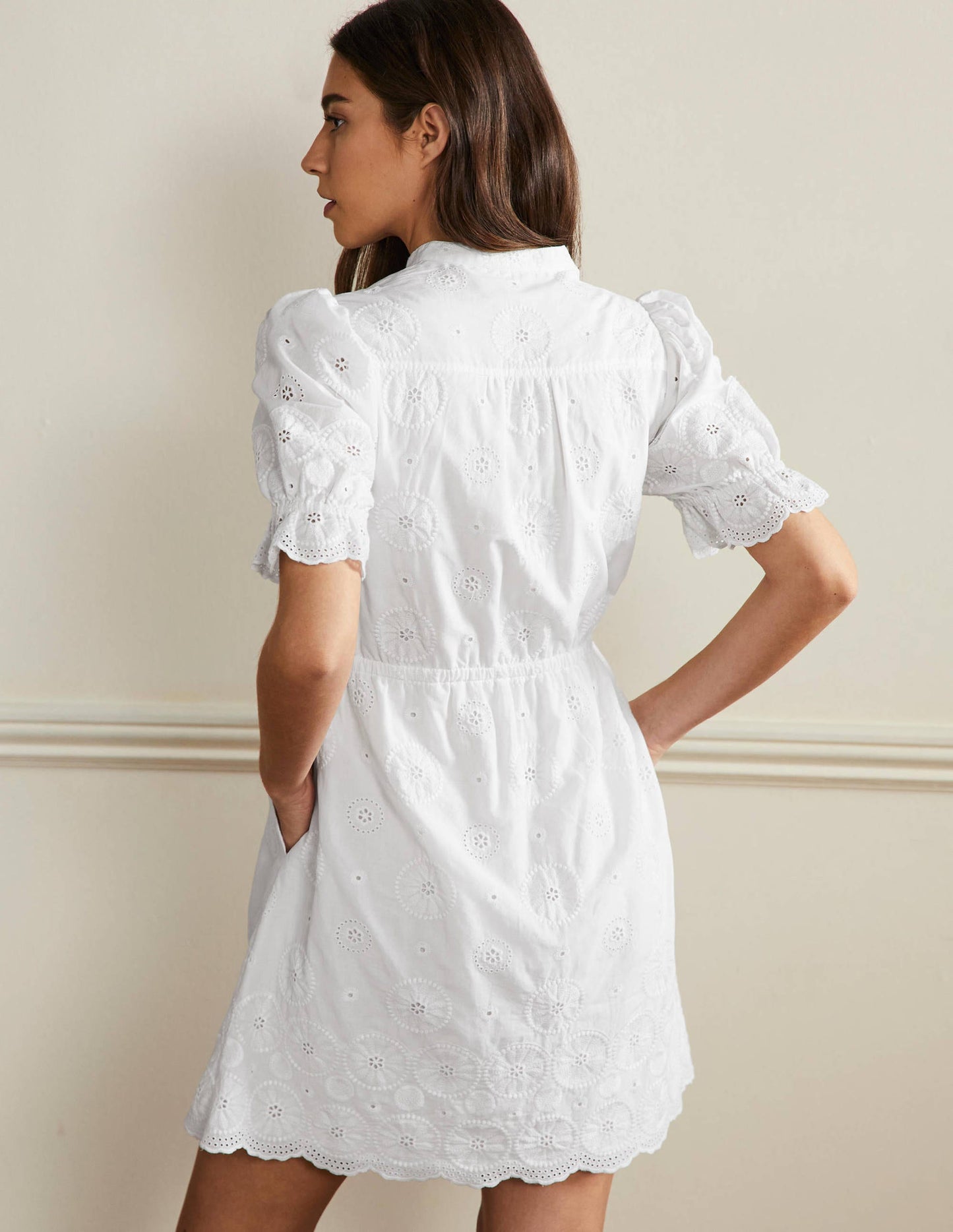 Puff Sleeve Broderie Dress-White