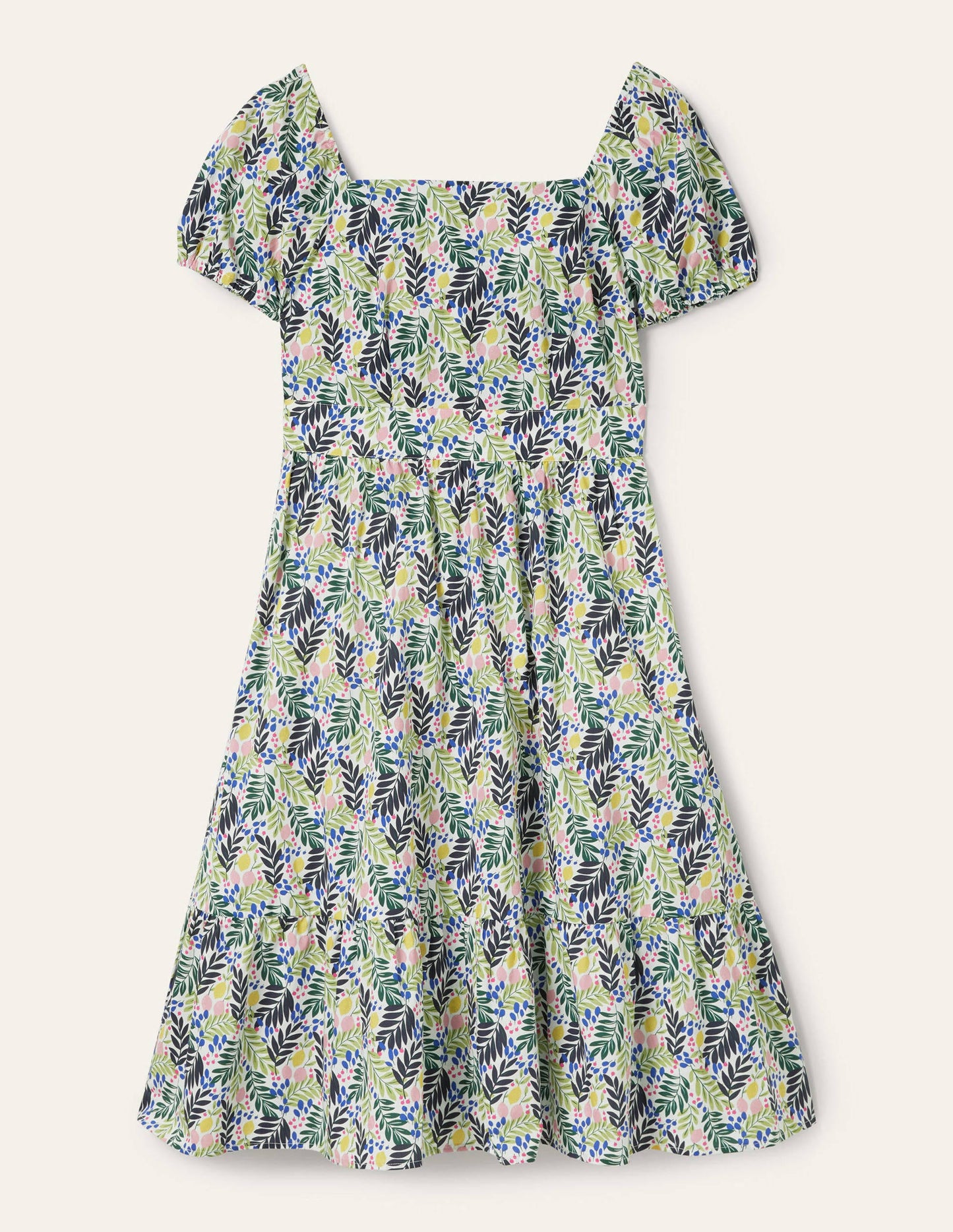 Square Neck Tiered Dress-Multi, Lemon Foliage