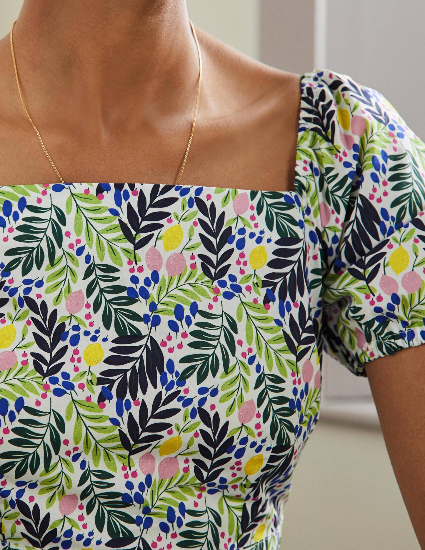 Square Neck Tiered Dress-Multi, Lemon Foliage