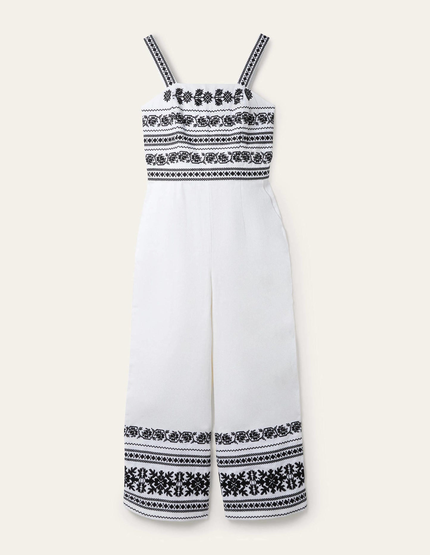 Embroidered Strappy Jumpsuit-Ivory
