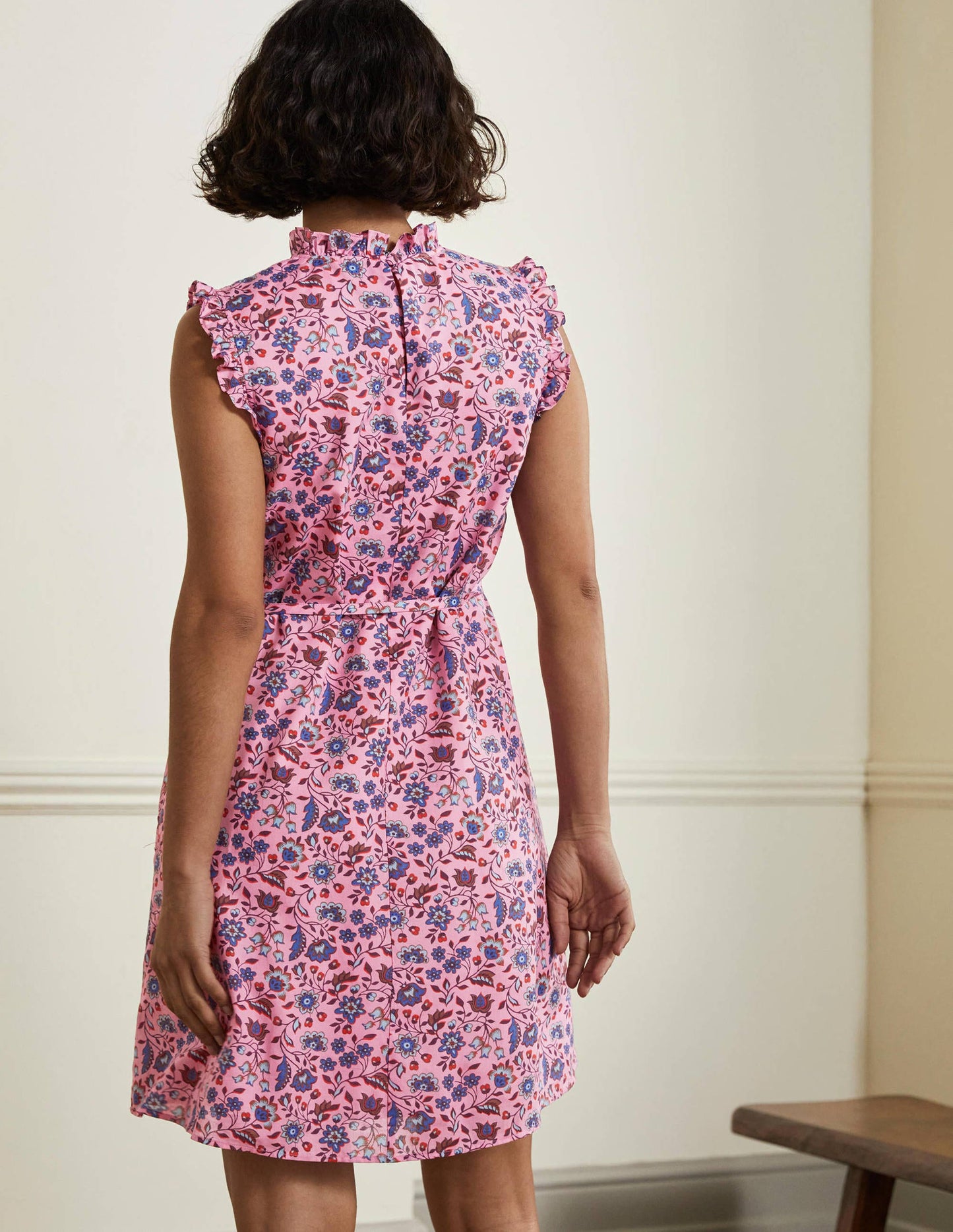 Sleeveless Smocked Mini Dress-Formica Pink Oriental Meadow