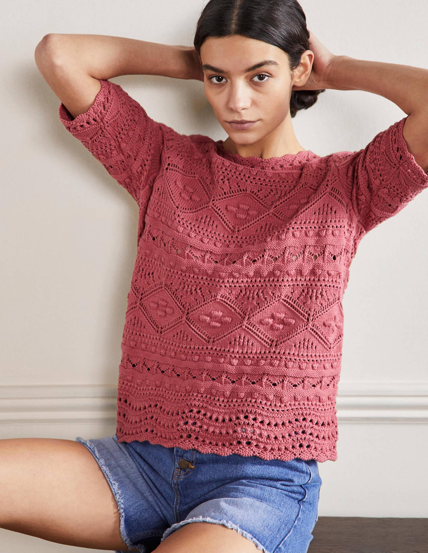 Claudia Textured Knitted Top-Dusty Red