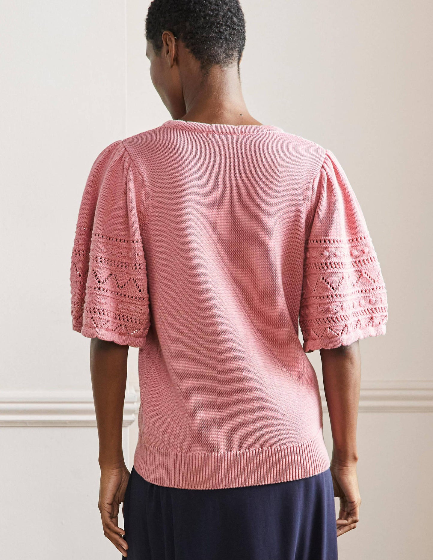 Wide Sleeve Crochet Jumper-Formica Pink