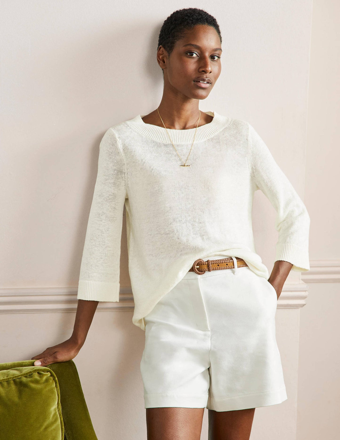 Relaxed Linen Jumper-Ivory