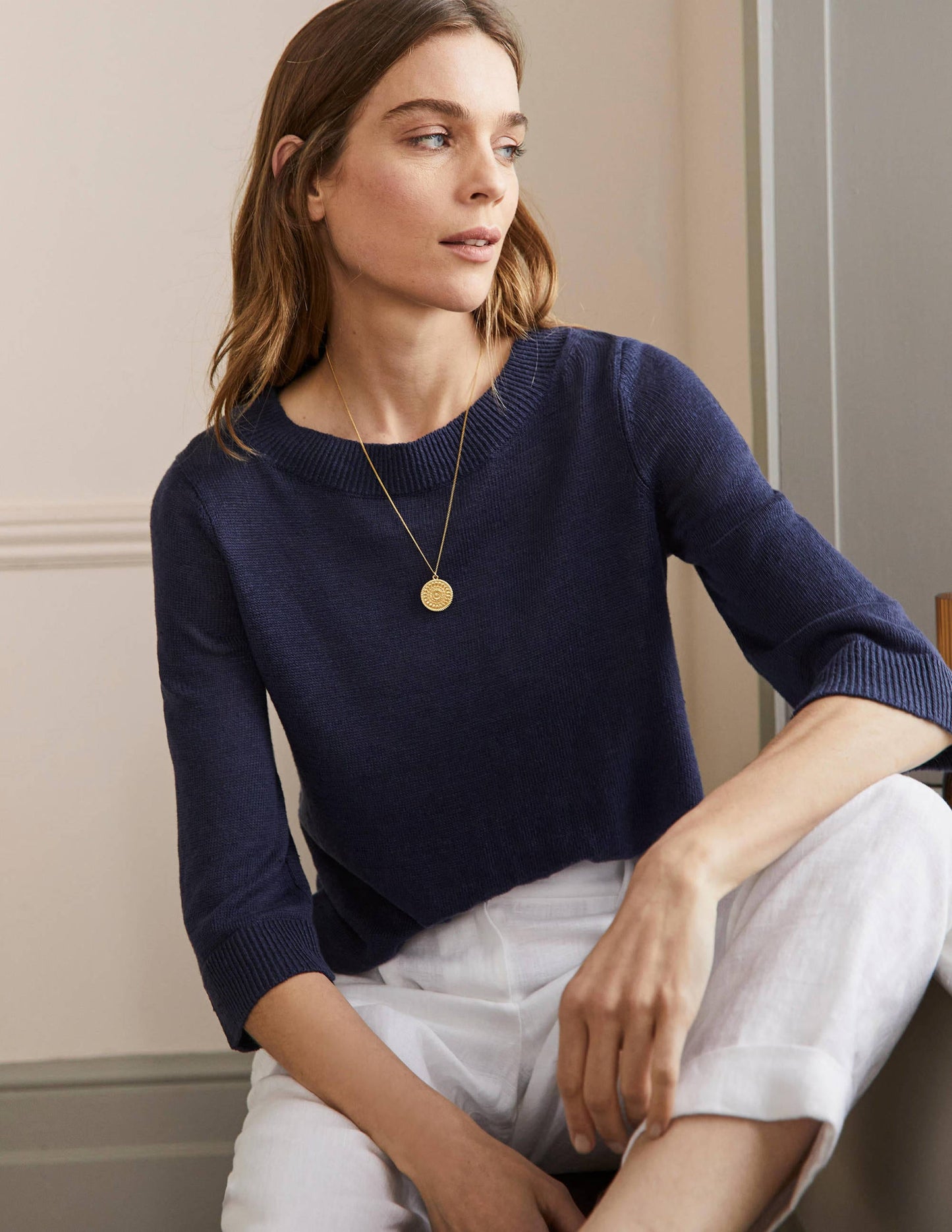Relaxed Linen Jumper-Navy